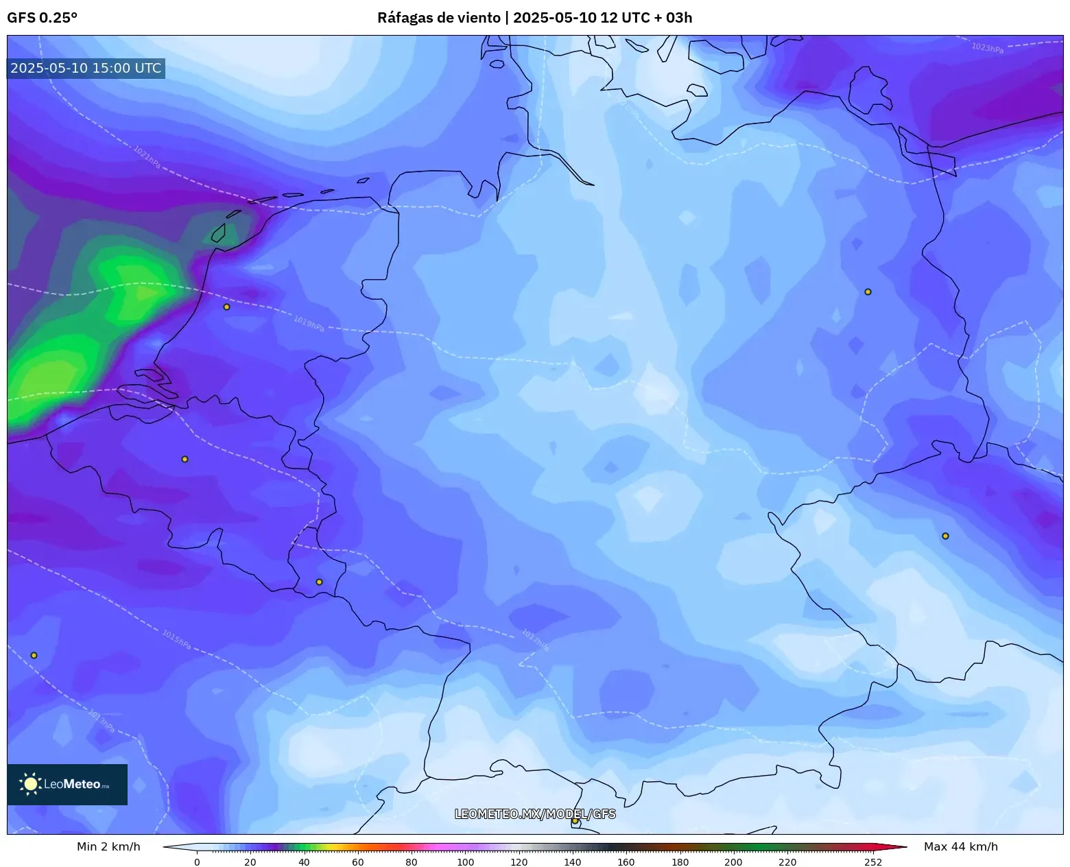 GFS - Alemania, Ráfagas de viento GFS - Alemania, Ráfagas de viento