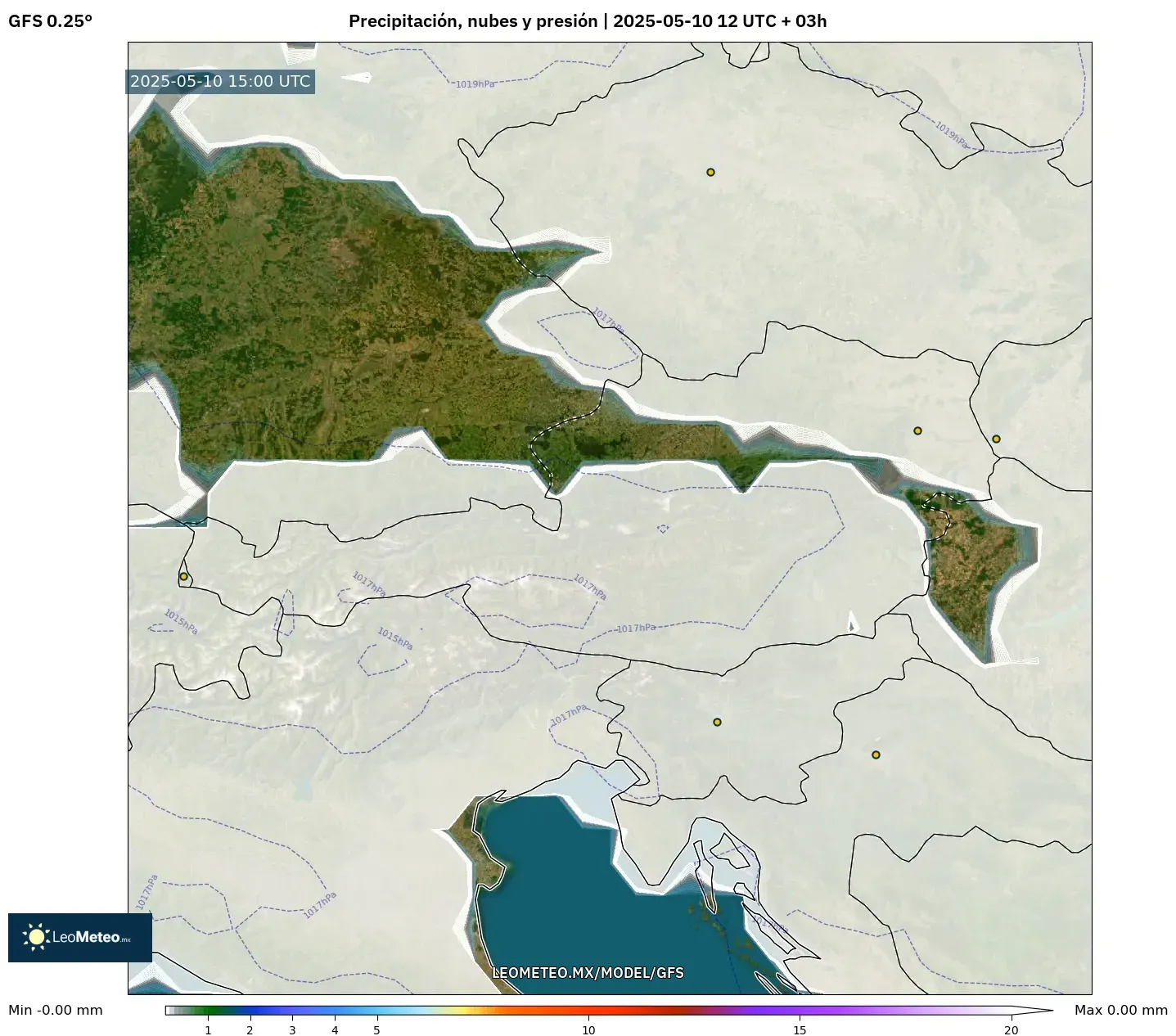 GFS - Austria, Precipitación, nubes y presión GFS - Austria, Precipitación, nubes y presión