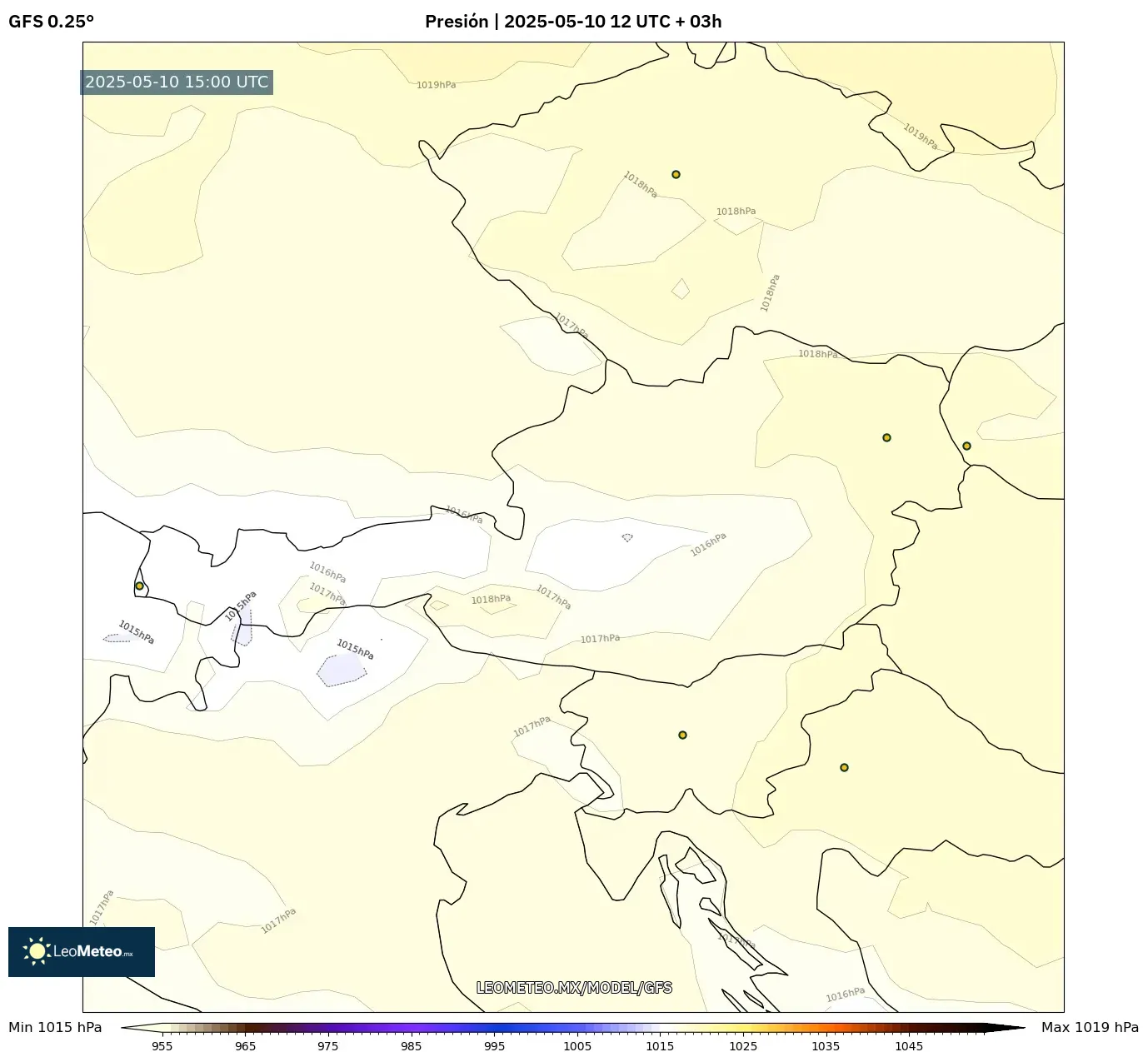 GFS - Austria, Presión GFS - Austria, Presión