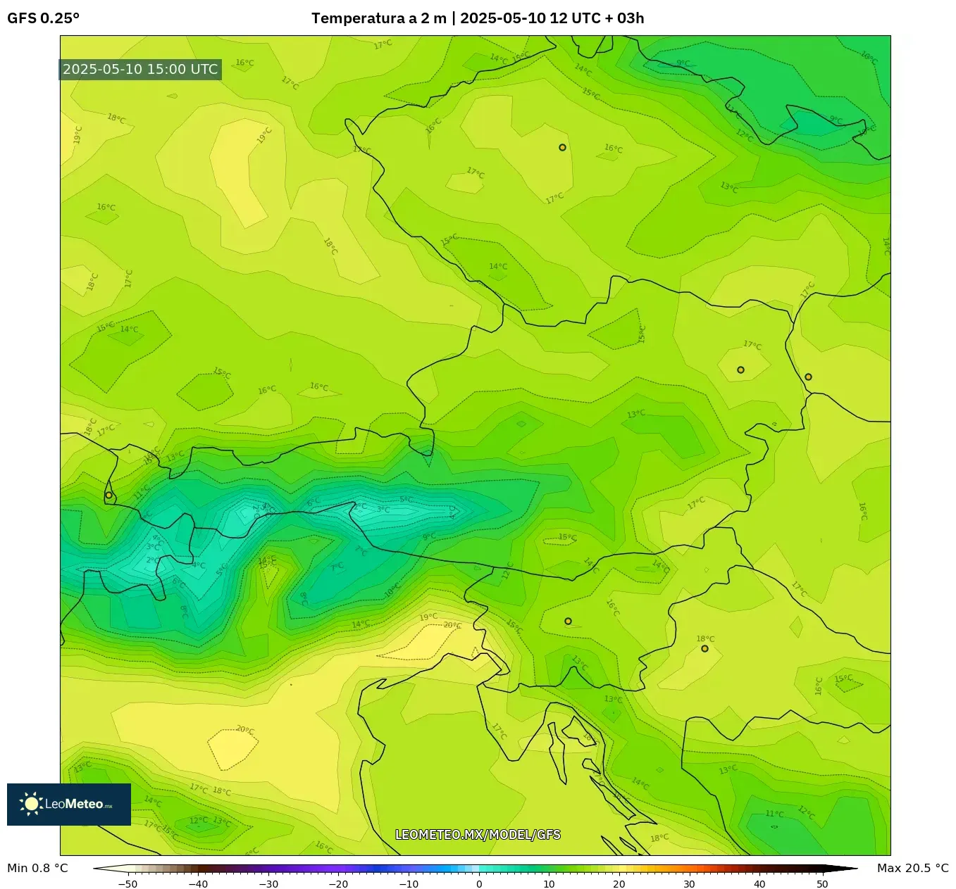 GFS - Austria, Temperatura a 2 m GFS - Austria, Temperatura a 2 m