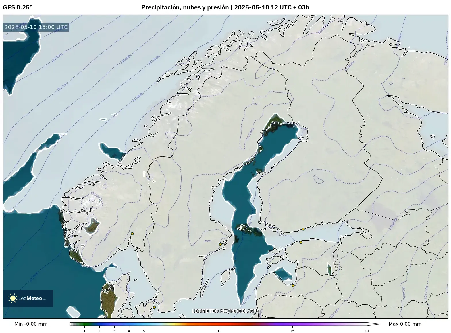 GFS - Escandinavia, Precipitación, nubes y presión GFS - Escandinavia, Precipitación, nubes y presión