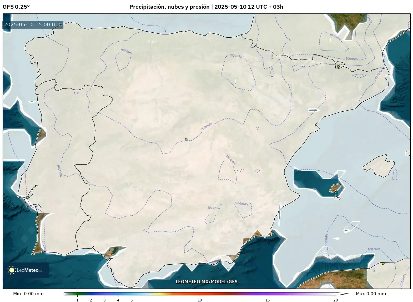 GFS - España, Precipitación, nubes y presión GFS - España, Precipitación, nubes y presión