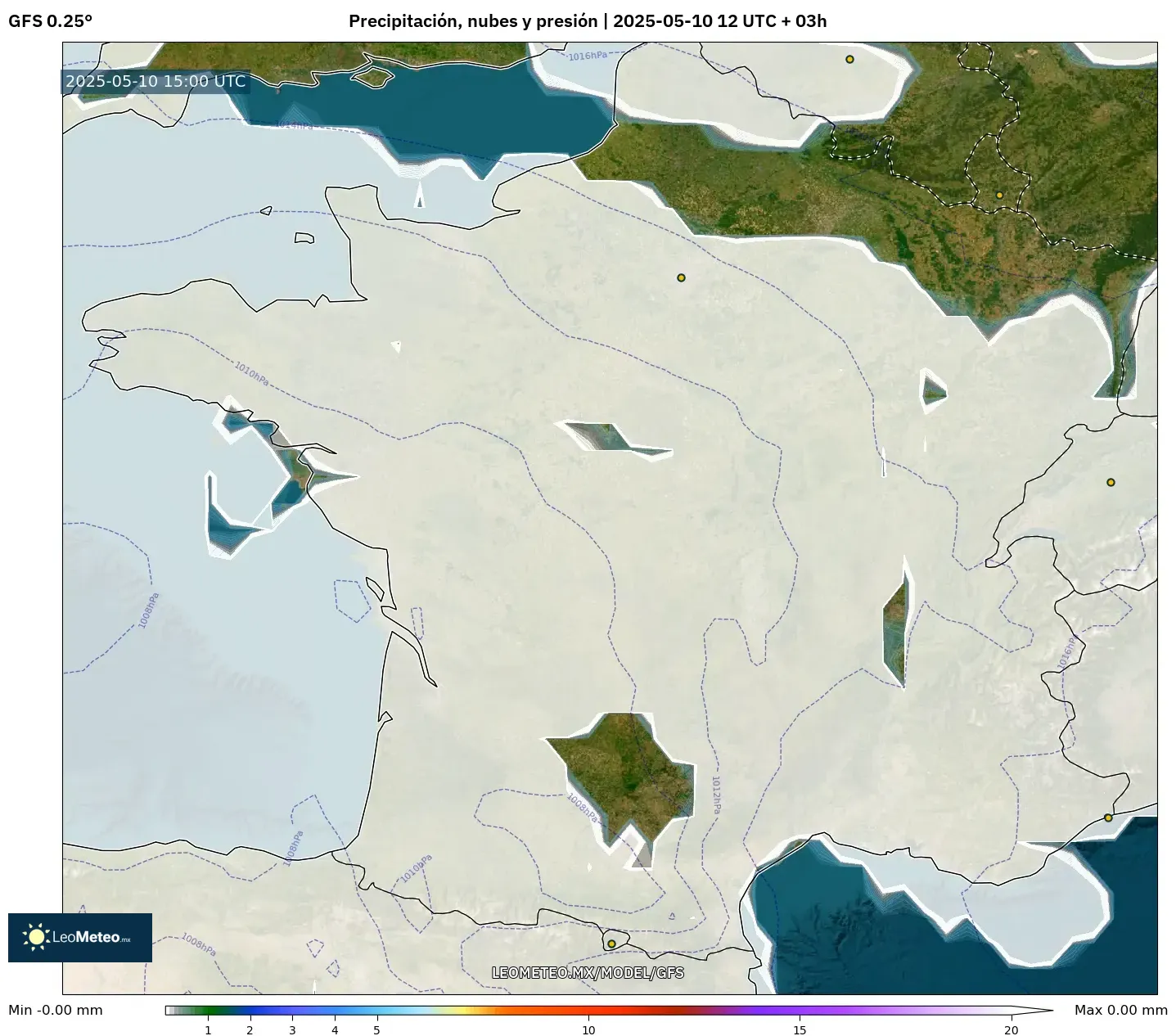 GFS - Francia, Precipitación, nubes y presión GFS - Francia, Precipitación, nubes y presión