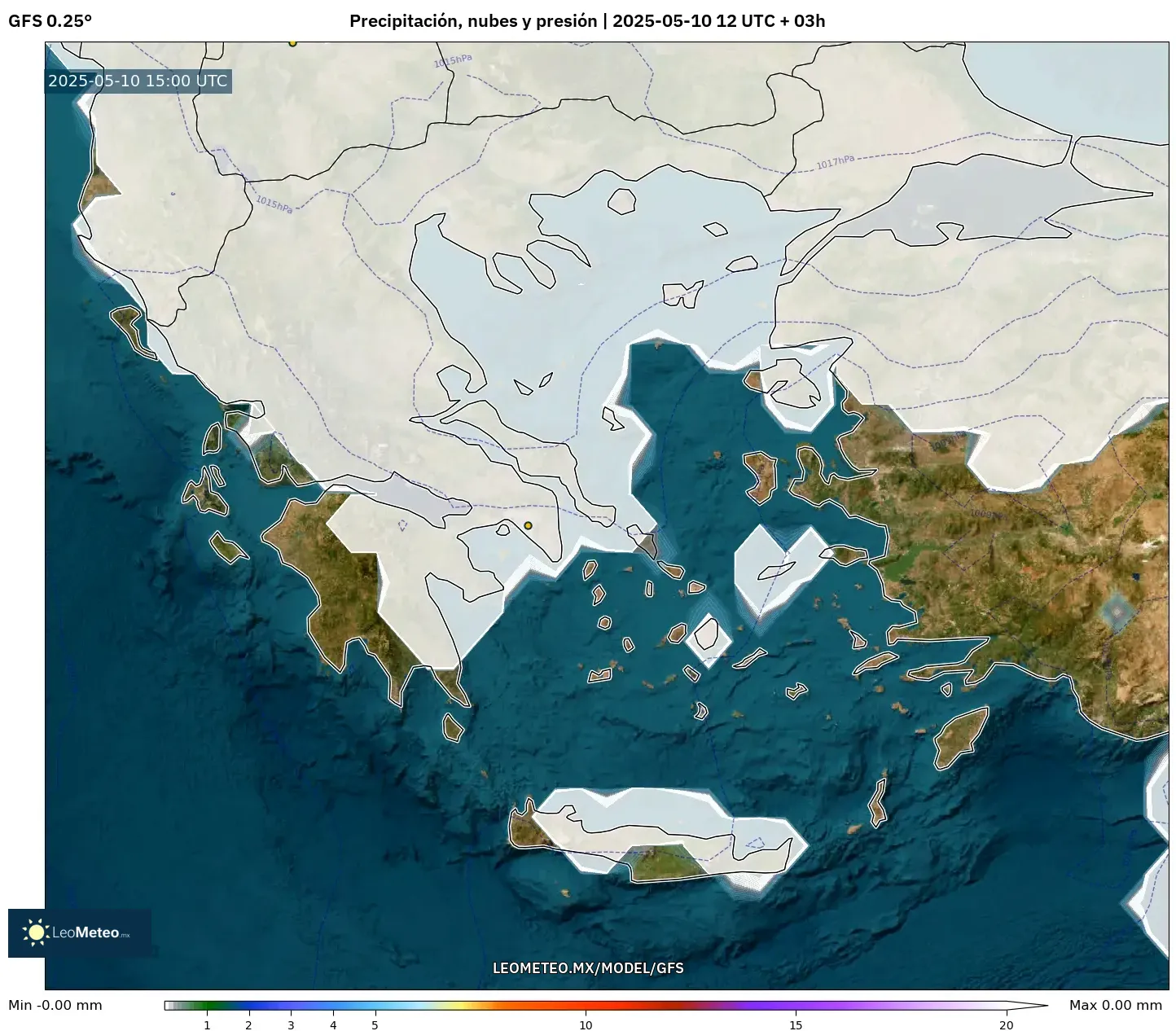 GFS - Grecia, Precipitación, nubes y presión GFS - Grecia, Precipitación, nubes y presión