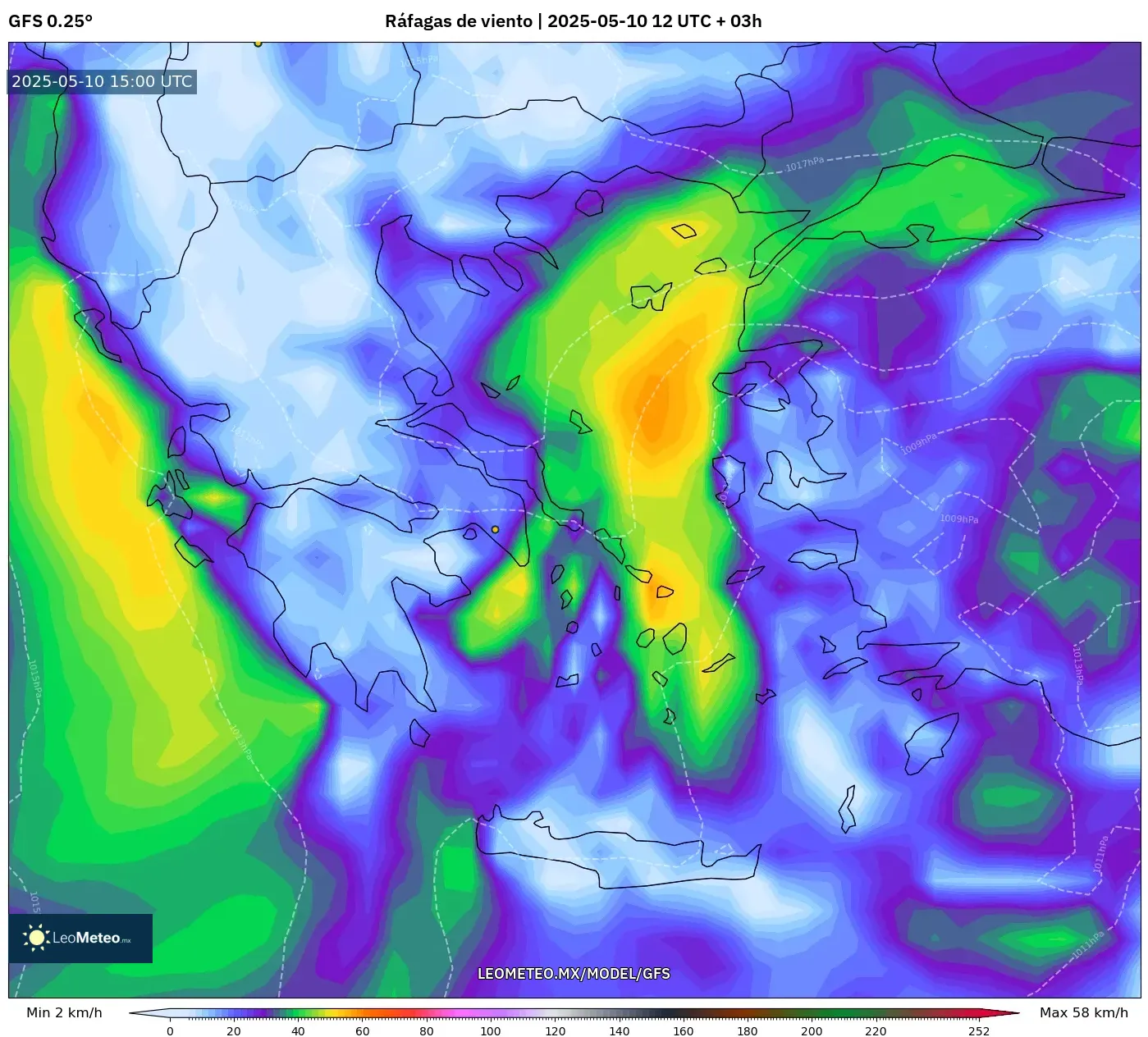 GFS - Grecia, Ráfagas de viento GFS - Grecia, Ráfagas de viento
