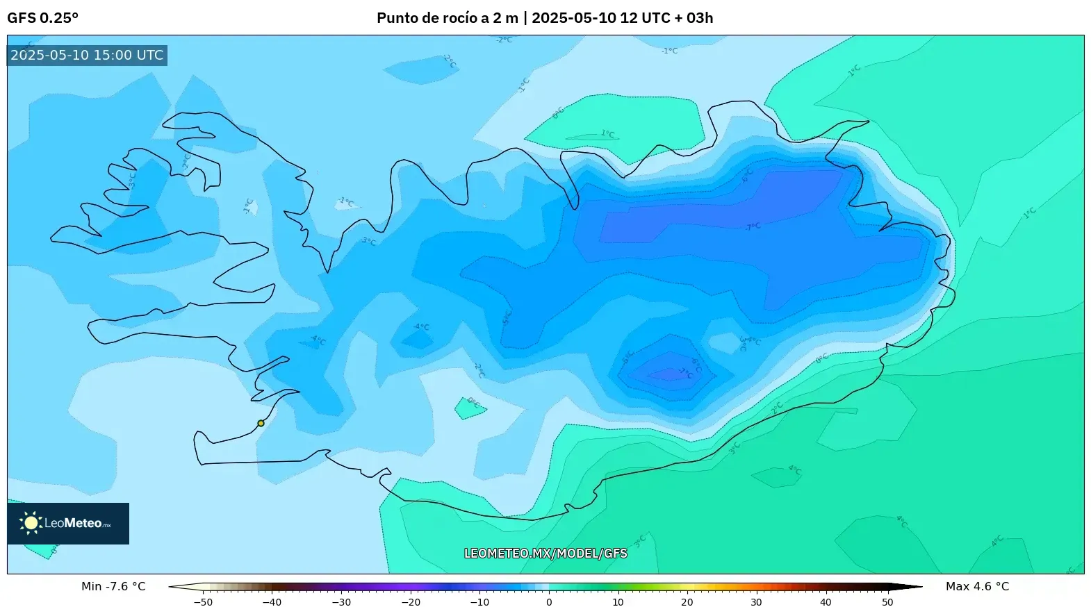 GFS - Islandia, Punto de rocío a 2 m GFS - Islandia, Punto de rocío a 2 m
