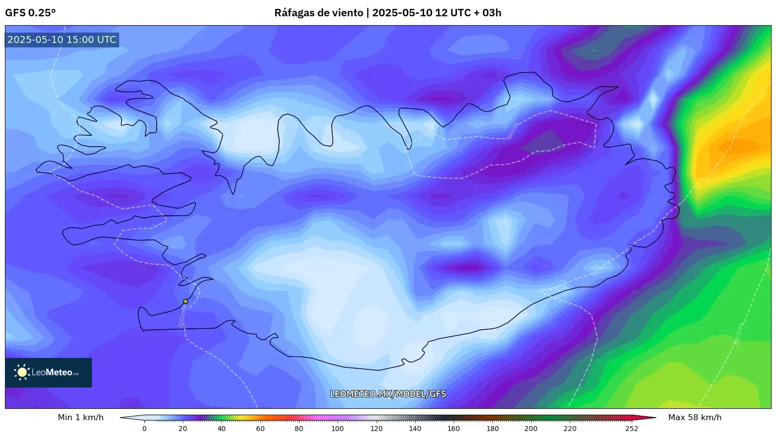 GFS - Islandia, Ráfagas de viento GFS - Islandia, Ráfagas de viento