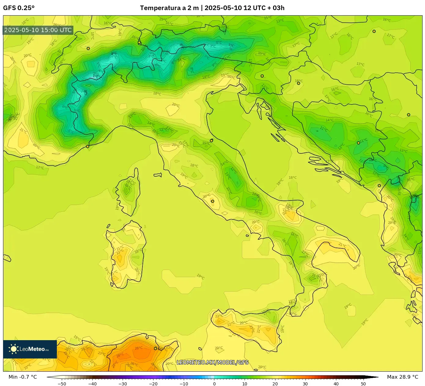 GFS - Italia, Temperatura a 2 m GFS - Italia, Temperatura a 2 m