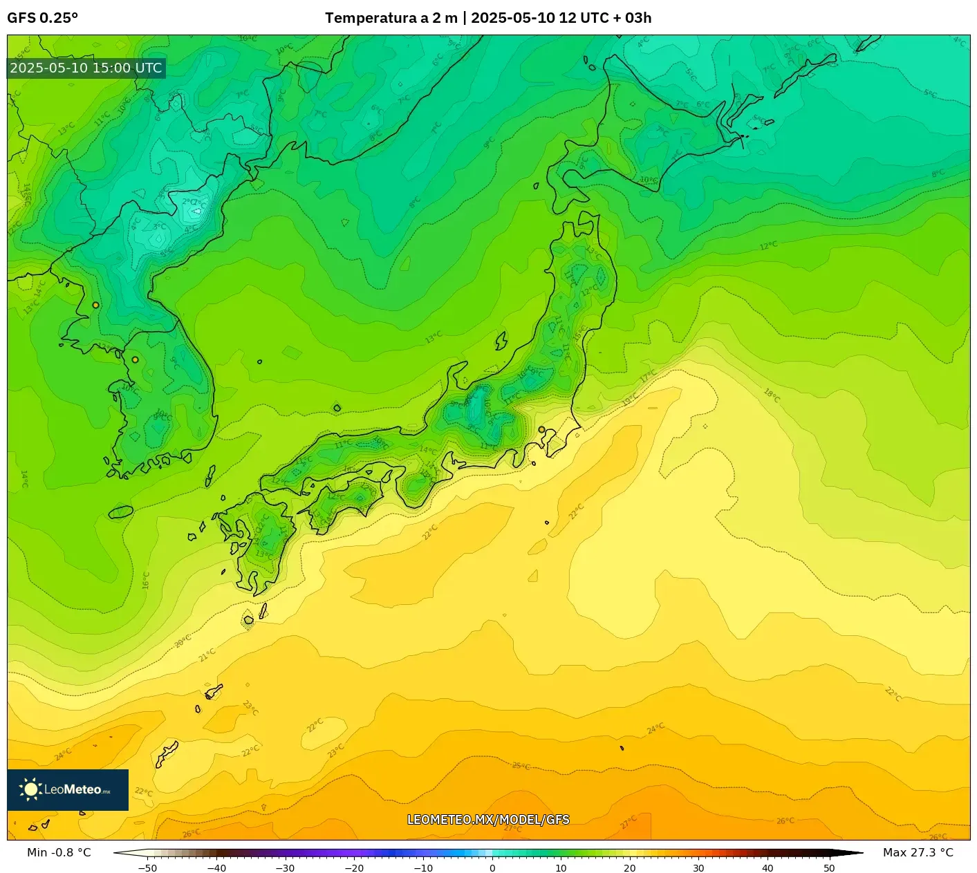 GFS - Japón, Temperatura a 2 m GFS - Japón, Temperatura a 2 m