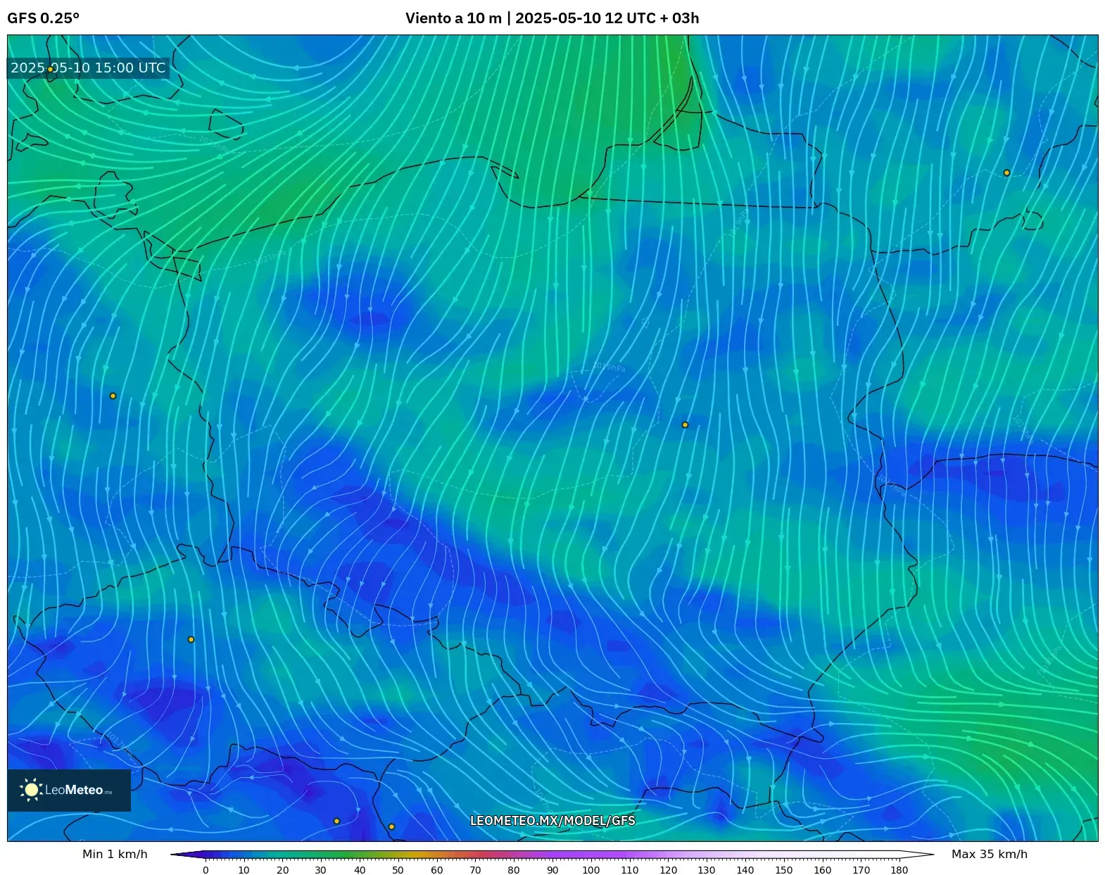 GFS - Polonia, Viento a 10 m GFS - Polonia, Viento a 10 m