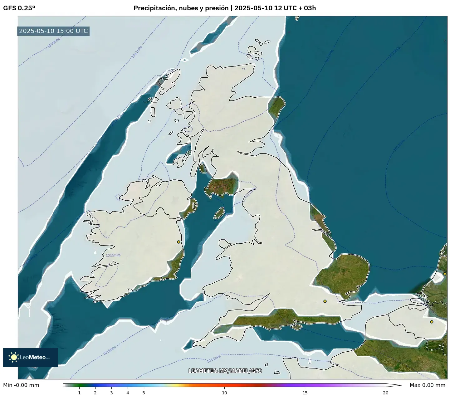 GFS - Reino Unido, Precipitación, nubes y presión GFS - Reino Unido, Precipitación, nubes y presión