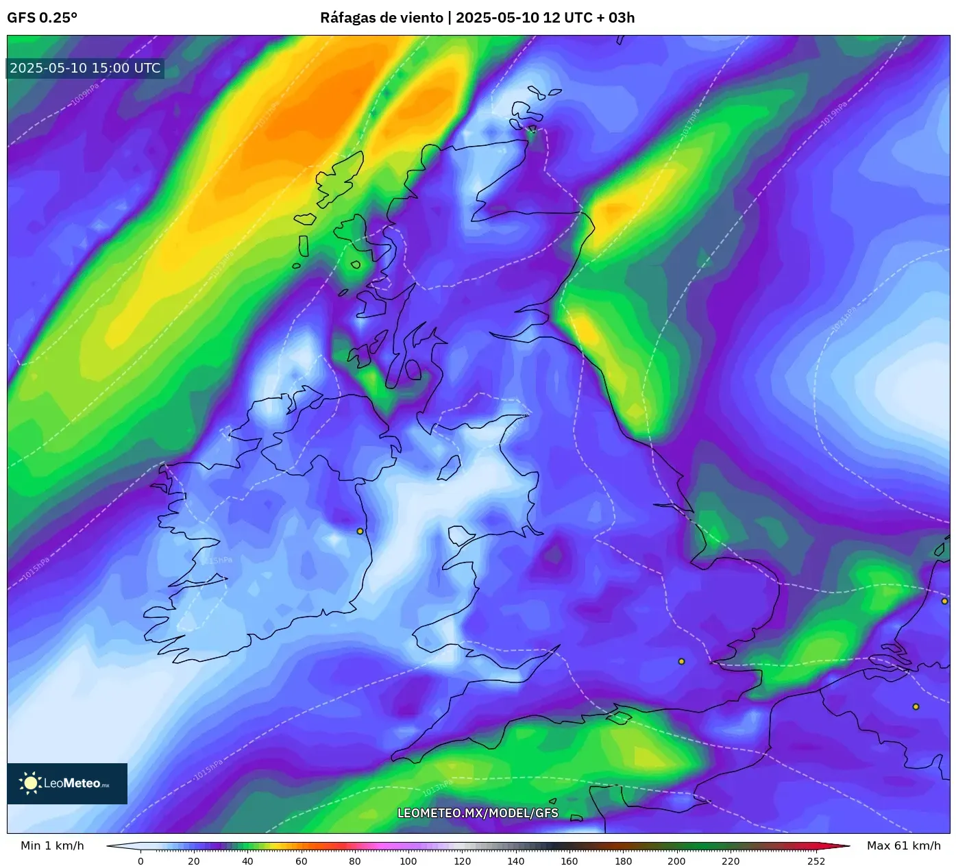 GFS - Reino Unido, Ráfagas de viento GFS - Reino Unido, Ráfagas de viento