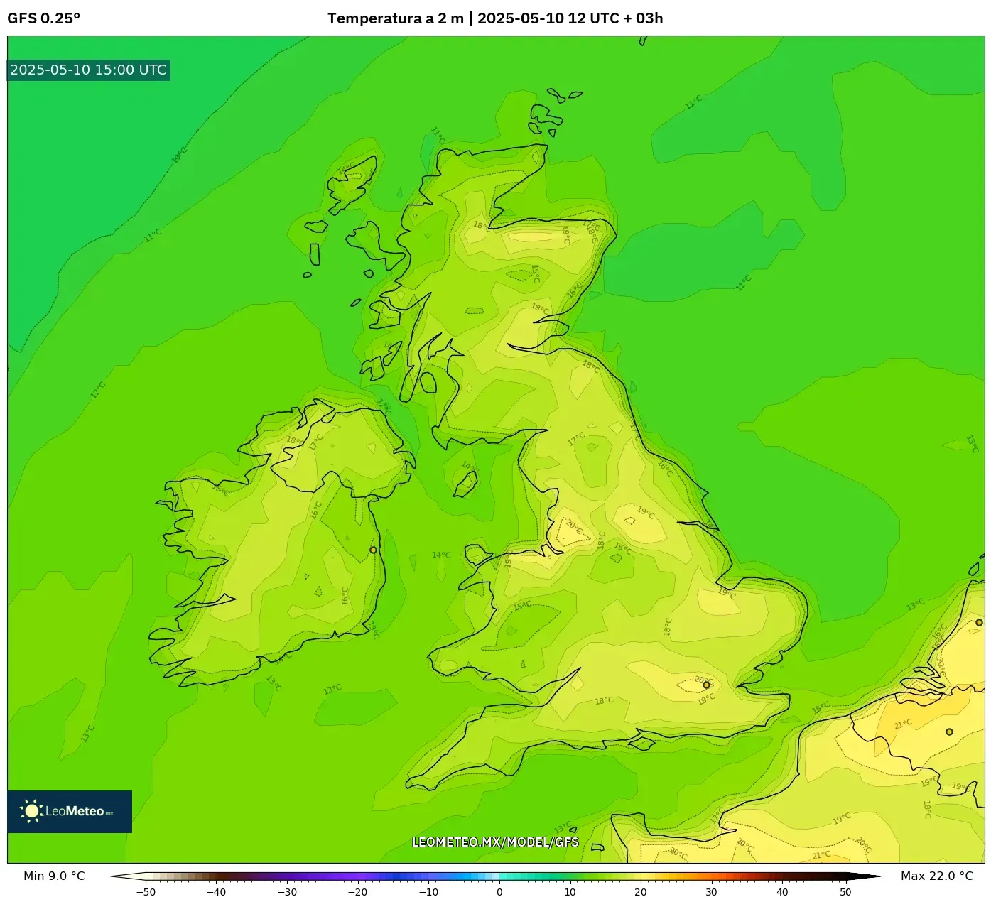 GFS - Reino Unido, Temperatura a 2 m GFS - Reino Unido, Temperatura a 2 m