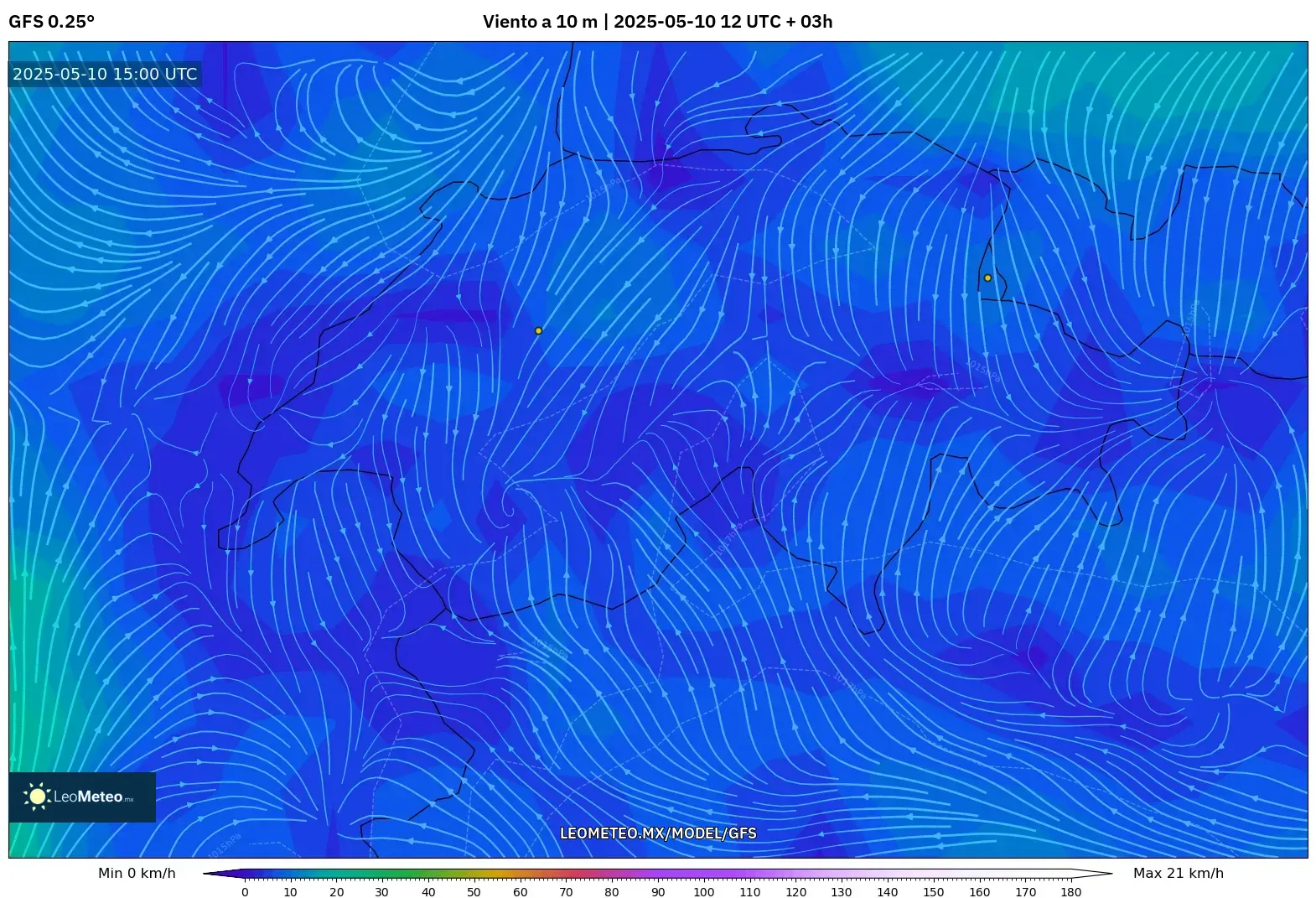 GFS - Suiza, Viento a 10 m GFS - Suiza, Viento a 10 m