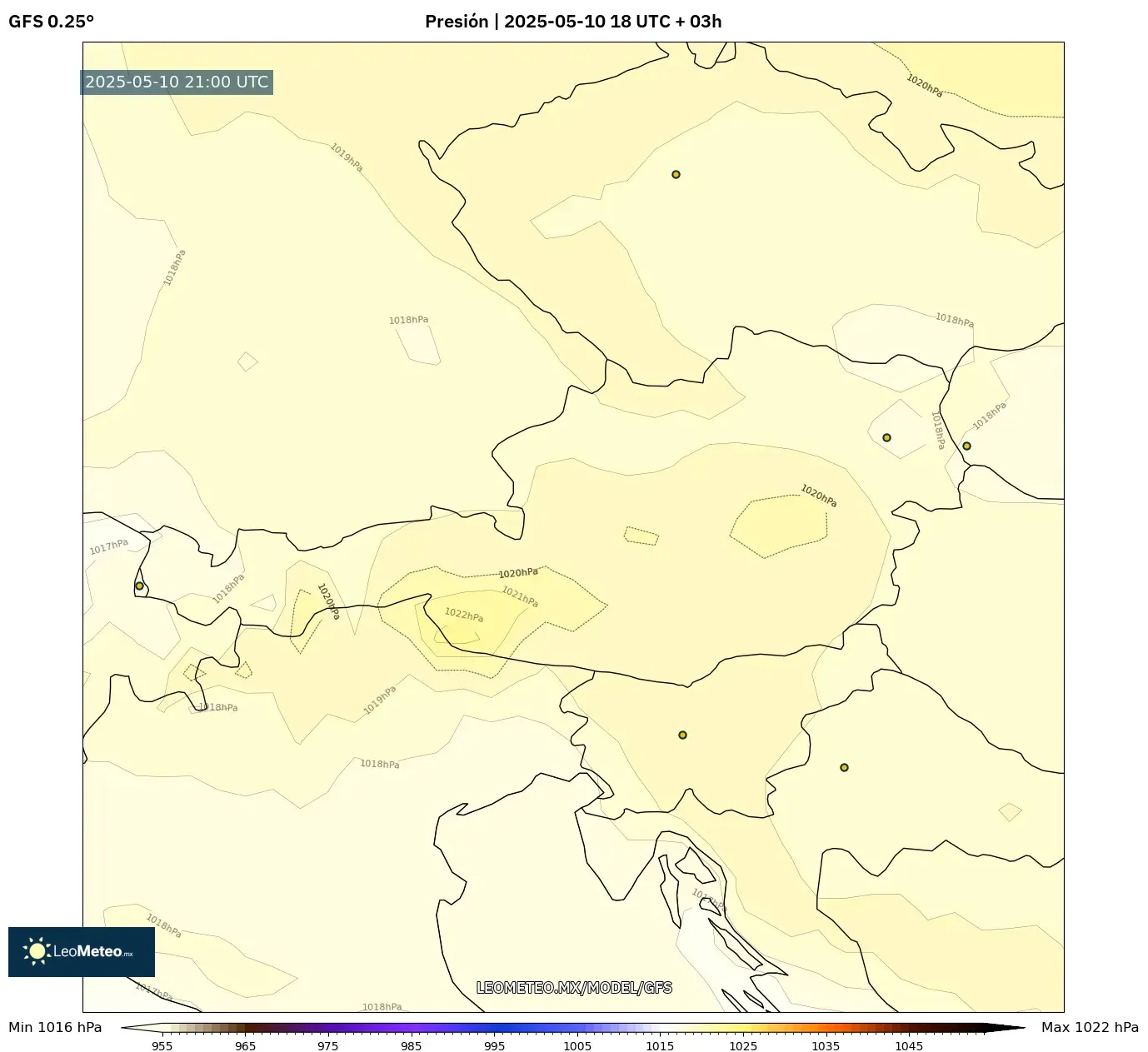 GFS - Austria, Presión GFS - Austria, Presión