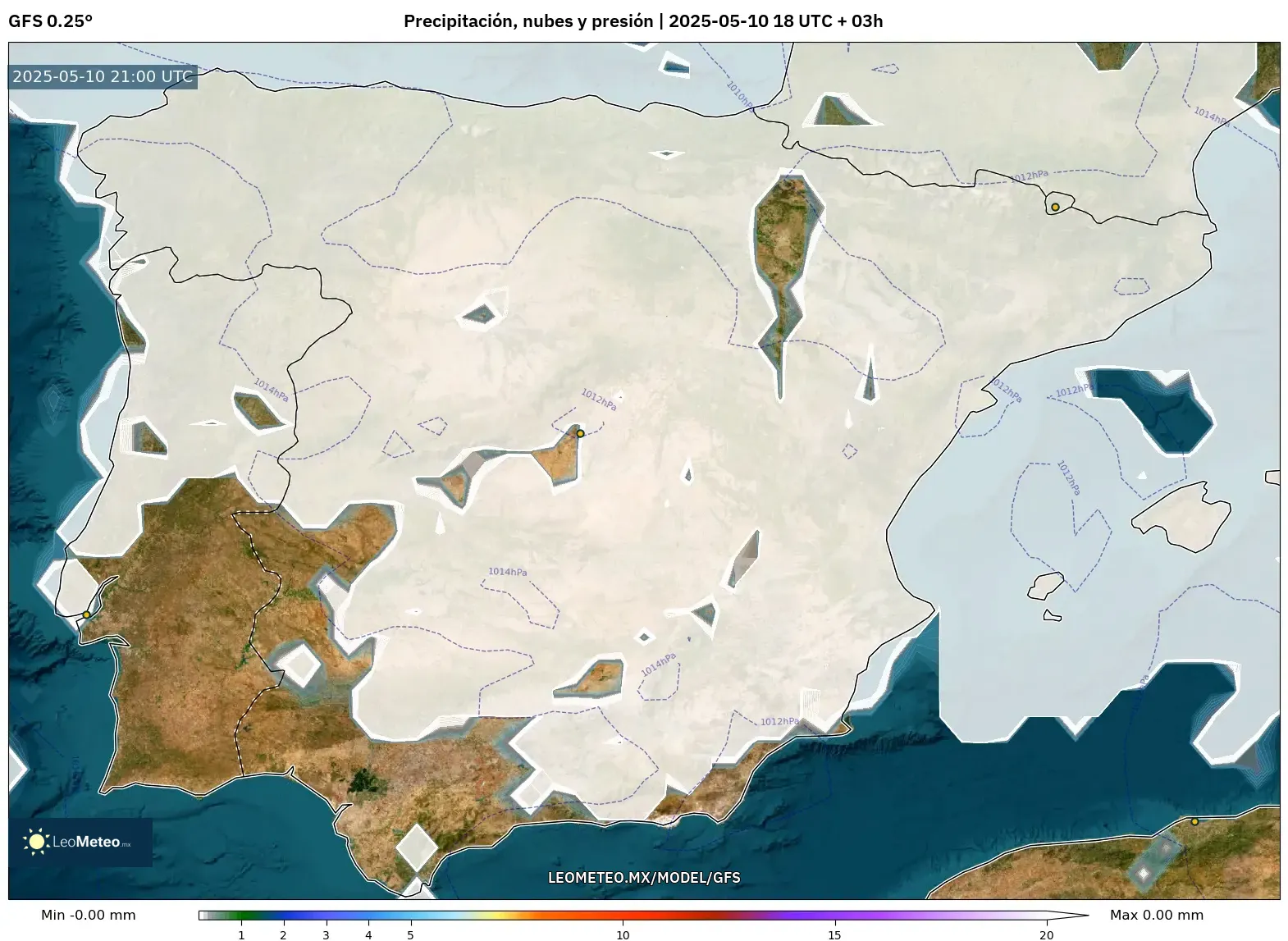 GFS - España, Precipitación, nubes y presión GFS - España, Precipitación, nubes y presión