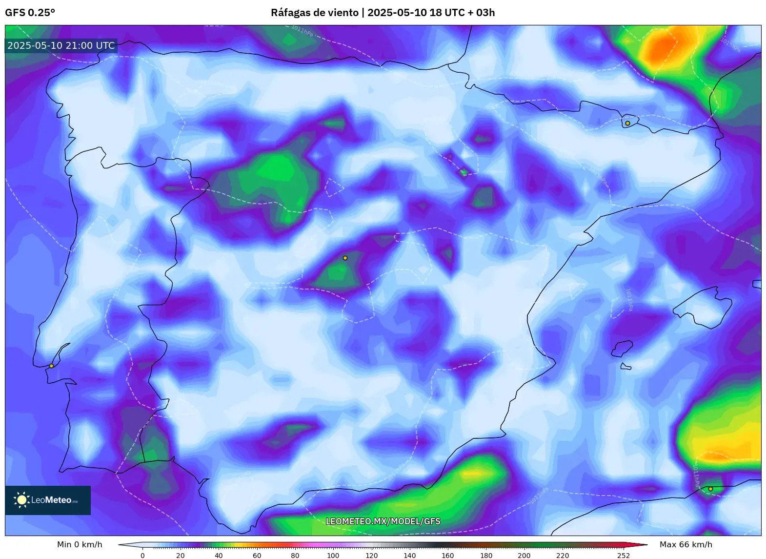 GFS - España, Ráfagas de viento GFS - España, Ráfagas de viento