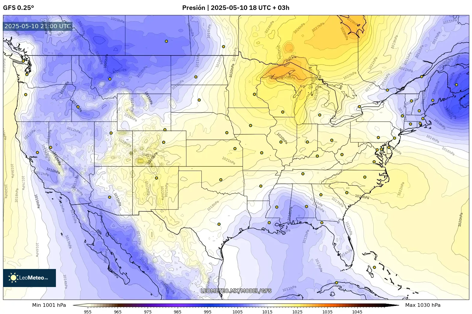 GFS - Estados Unidos, Presión GFS - Estados Unidos, Presión