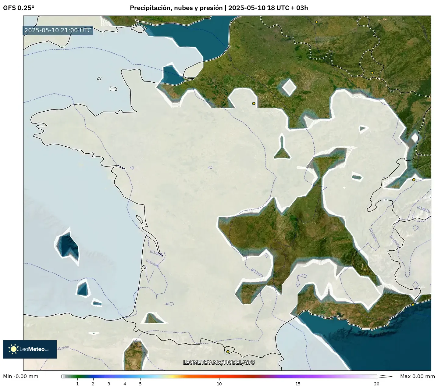 GFS - Francia, Precipitación, nubes y presión GFS - Francia, Precipitación, nubes y presión