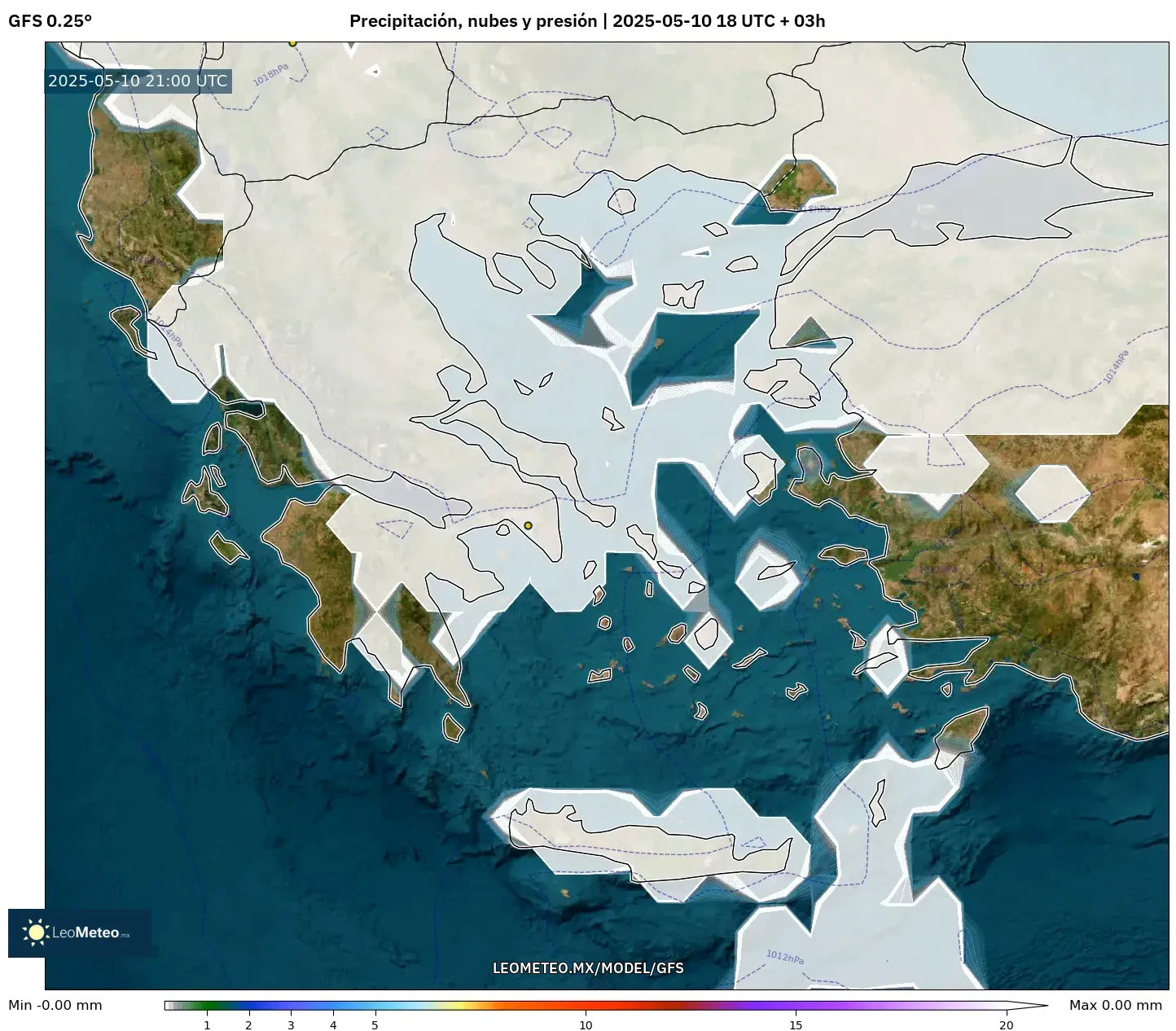 GFS - Grecia, Precipitación, nubes y presión GFS - Grecia, Precipitación, nubes y presión