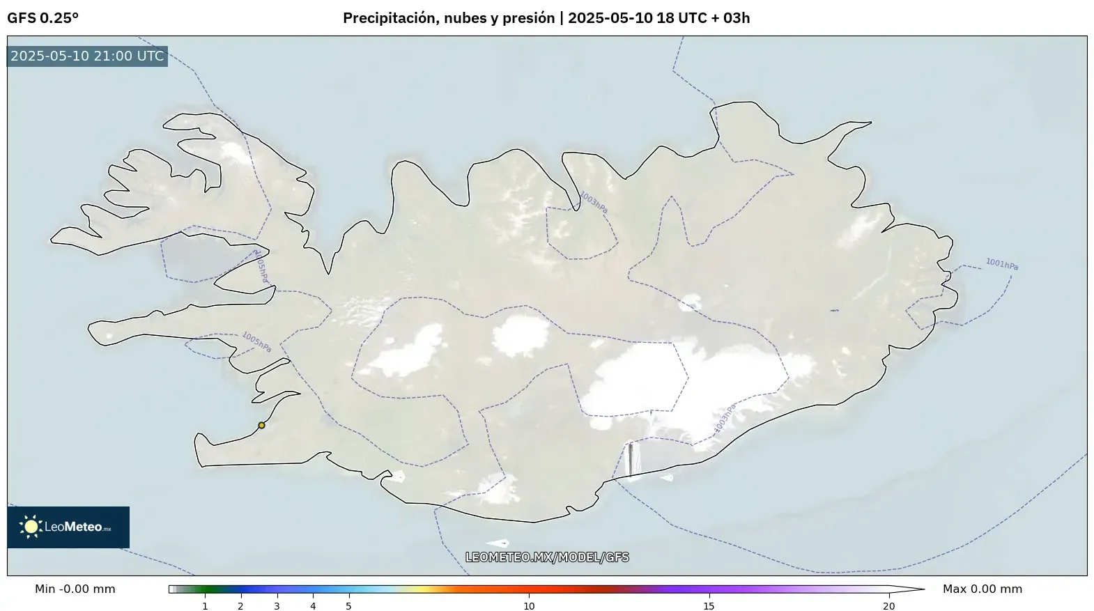 GFS - Islandia, Precipitación, nubes y presión GFS - Islandia, Precipitación, nubes y presión