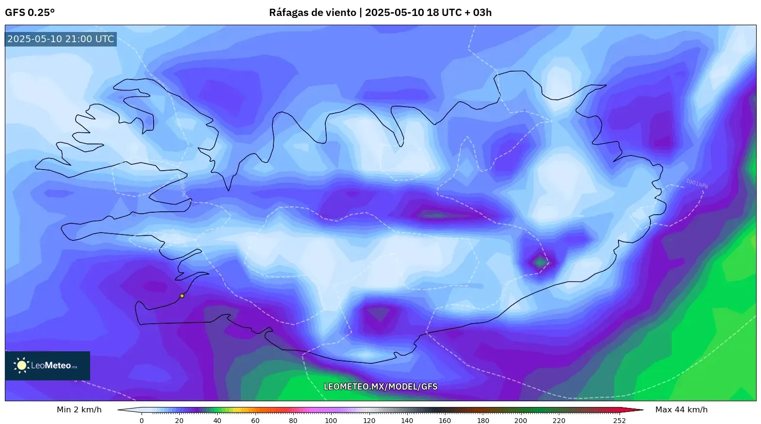 GFS - Islandia, Ráfagas de viento GFS - Islandia, Ráfagas de viento