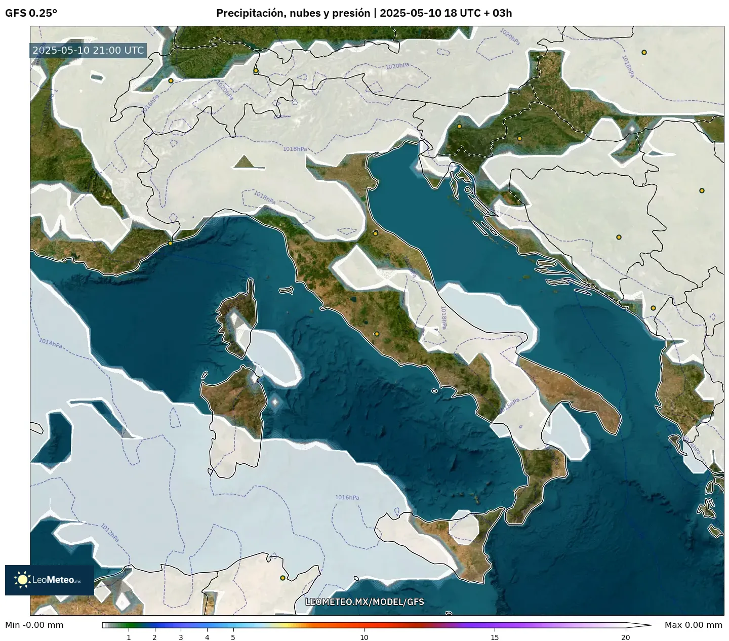 GFS - Italia, Precipitación, nubes y presión GFS - Italia, Precipitación, nubes y presión