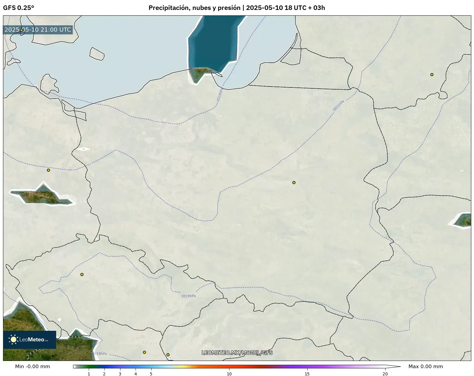 GFS - Polonia, Precipitación, nubes y presión GFS - Polonia, Precipitación, nubes y presión