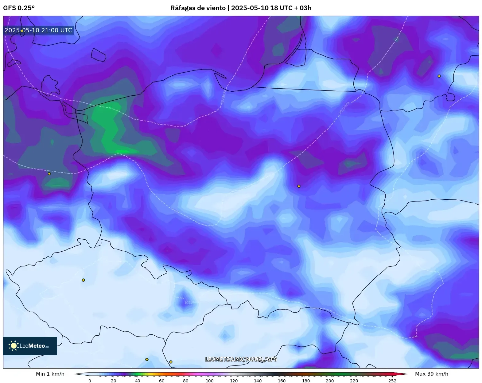 GFS - Polonia, Ráfagas de viento GFS - Polonia, Ráfagas de viento