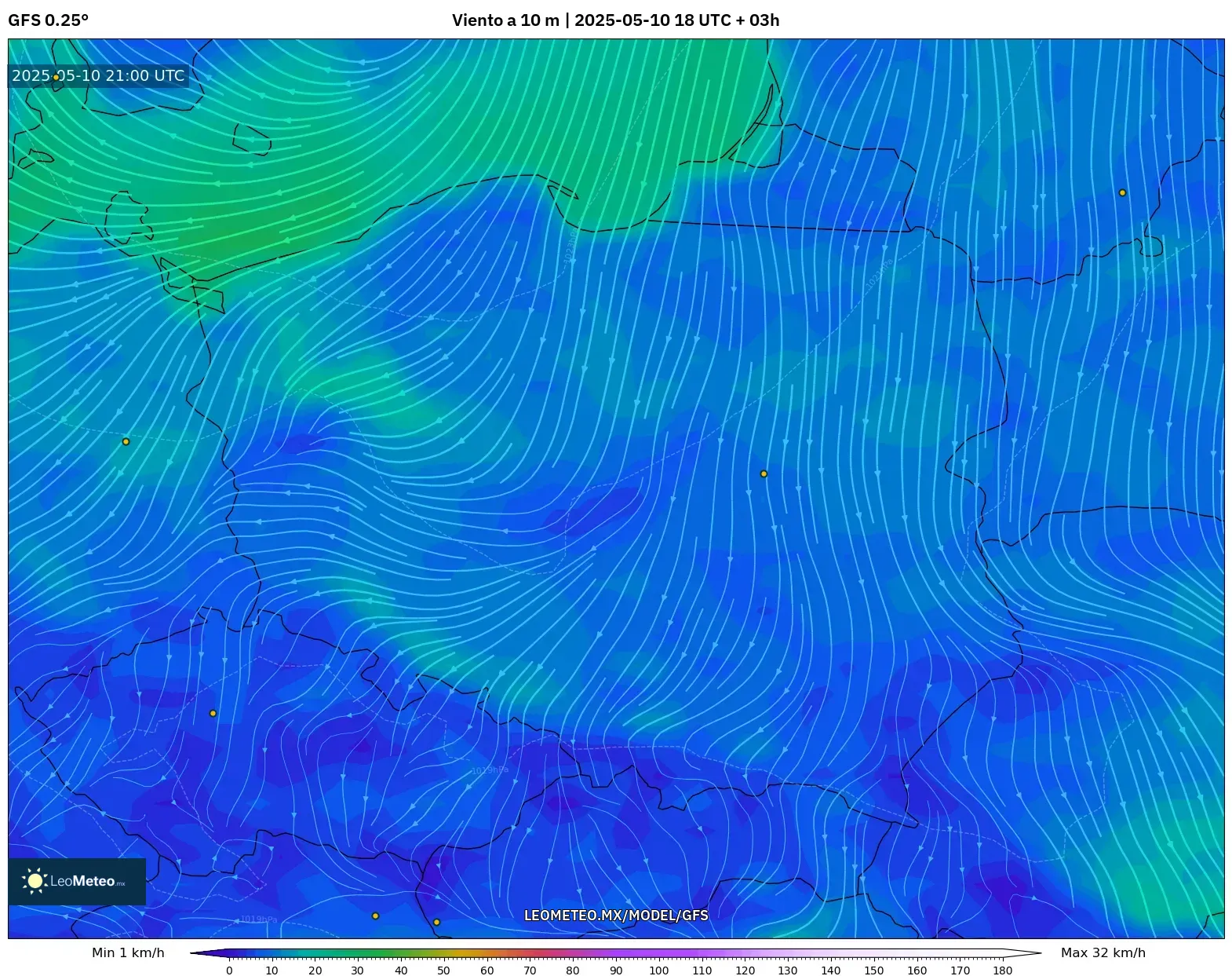 GFS - Polonia, Viento a 10 m GFS - Polonia, Viento a 10 m