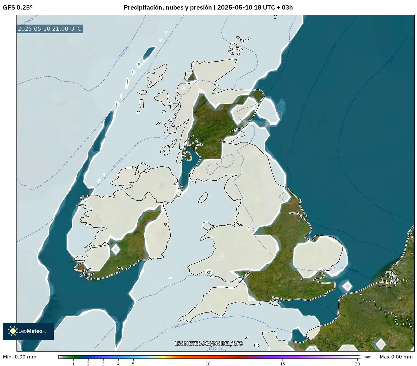 GFS - Reino Unido, Precipitación, nubes y presión GFS - Reino Unido, Precipitación, nubes y presión