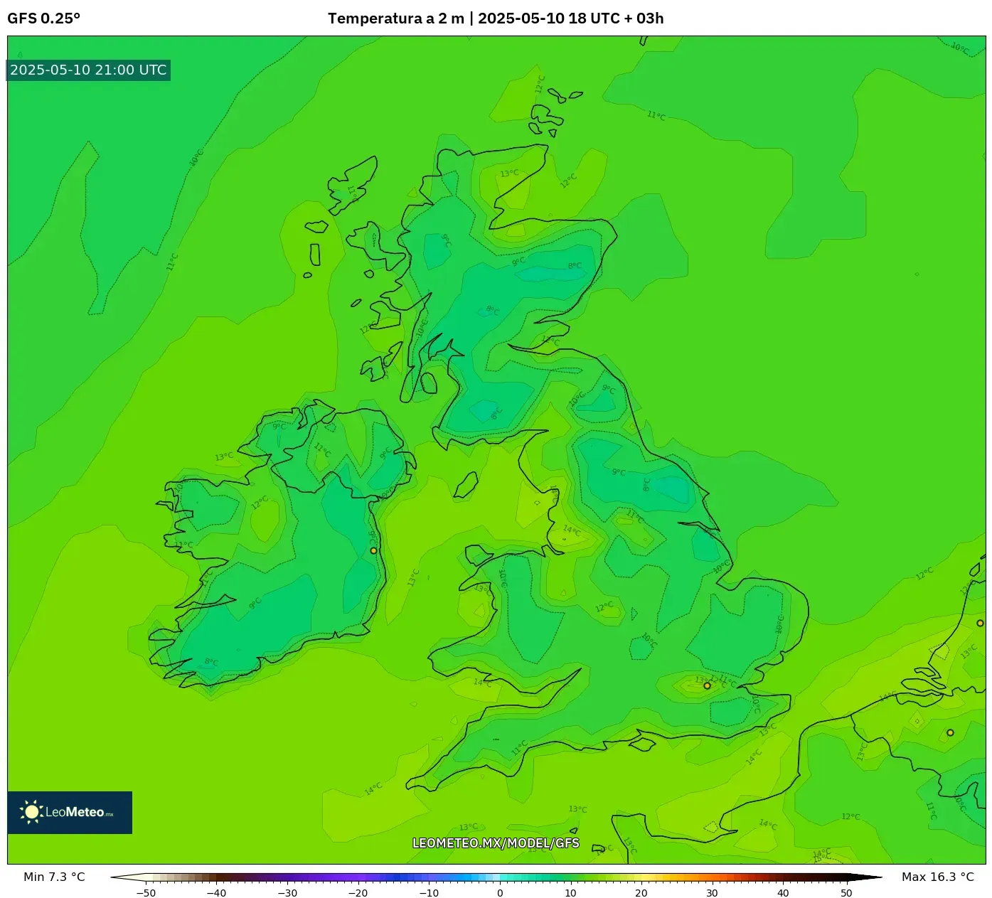 GFS - Reino Unido, Temperatura a 2 m GFS - Reino Unido, Temperatura a 2 m