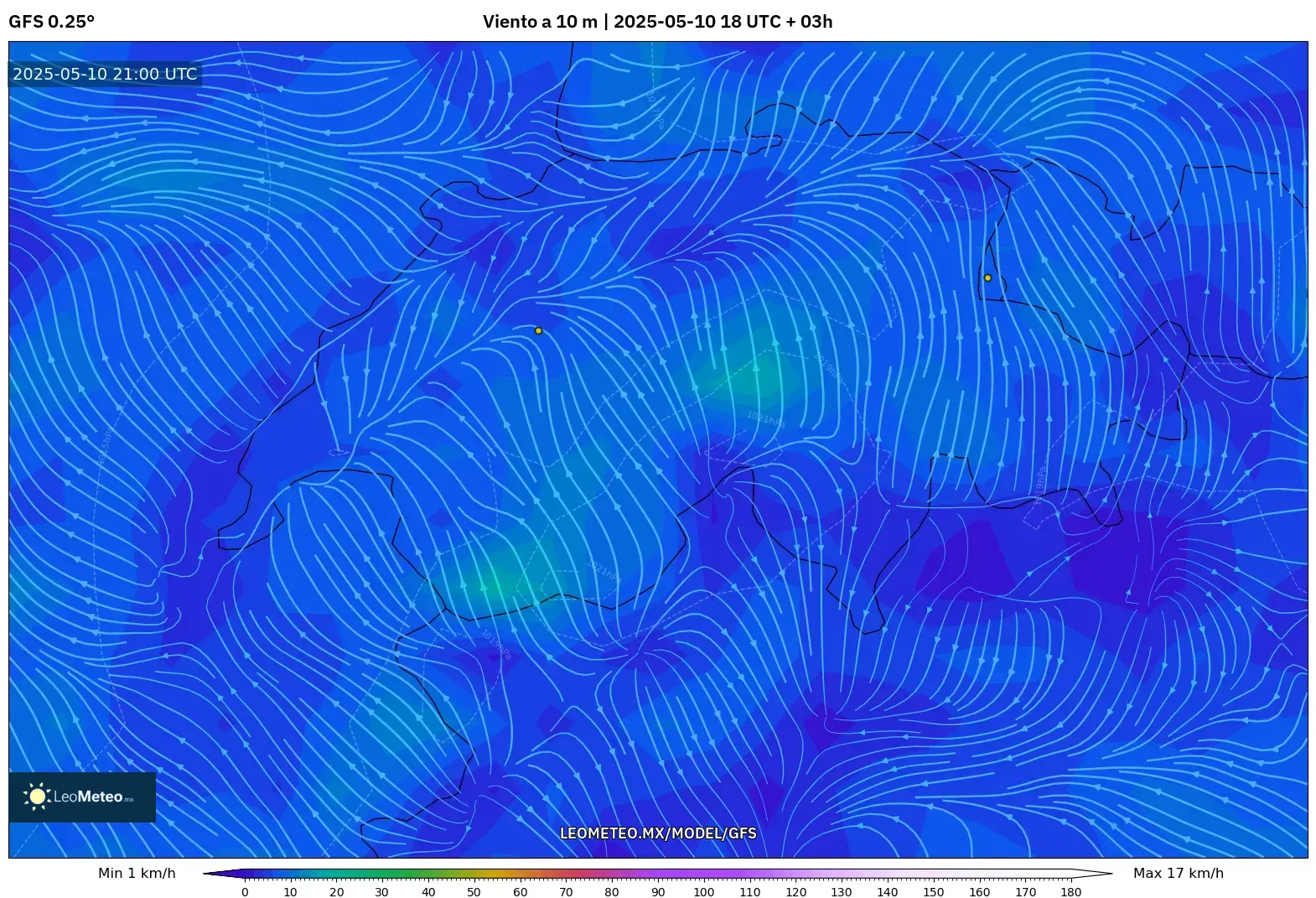 GFS - Suiza, Viento a 10 m GFS - Suiza, Viento a 10 m