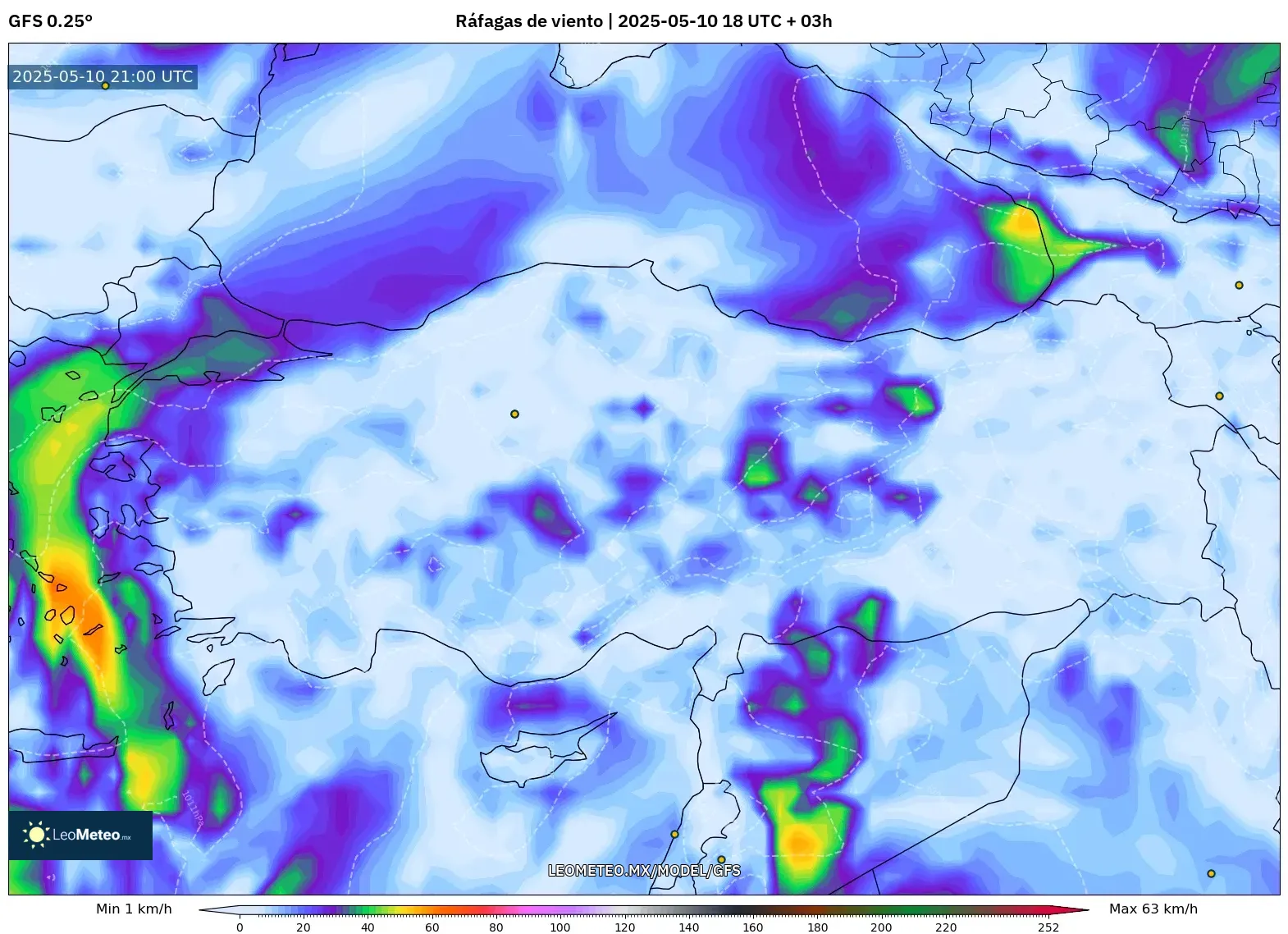 GFS - Turquía, Ráfagas de viento GFS - Turquía, Ráfagas de viento