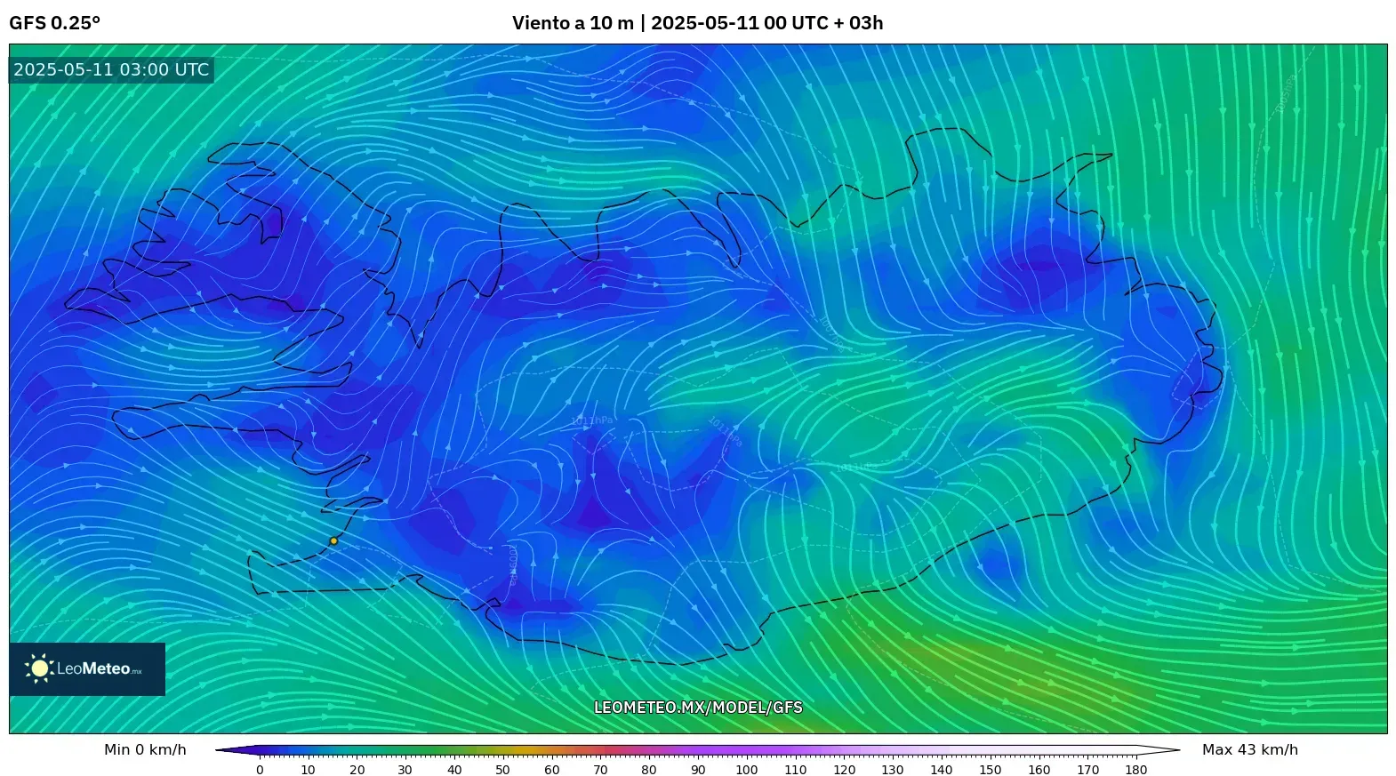 GFS - Islandia, Viento a 10 m GFS - Islandia, Viento a 10 m