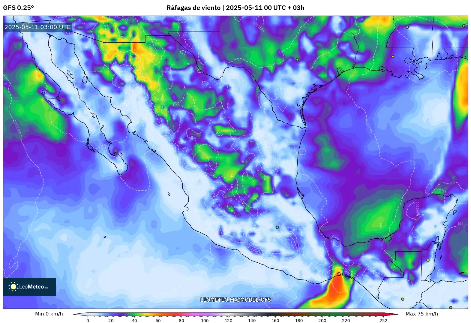 GFS - México, Ráfagas de viento GFS - México, Ráfagas de viento