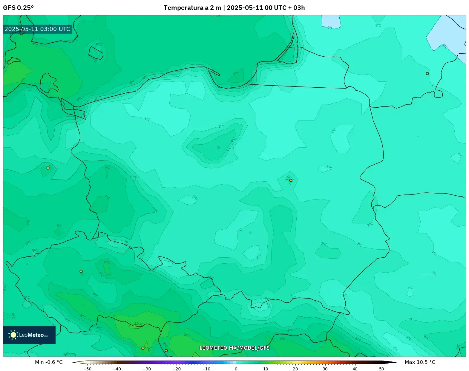 GFS - Polonia, Temperatura a 2 m GFS - Polonia, Temperatura a 2 m