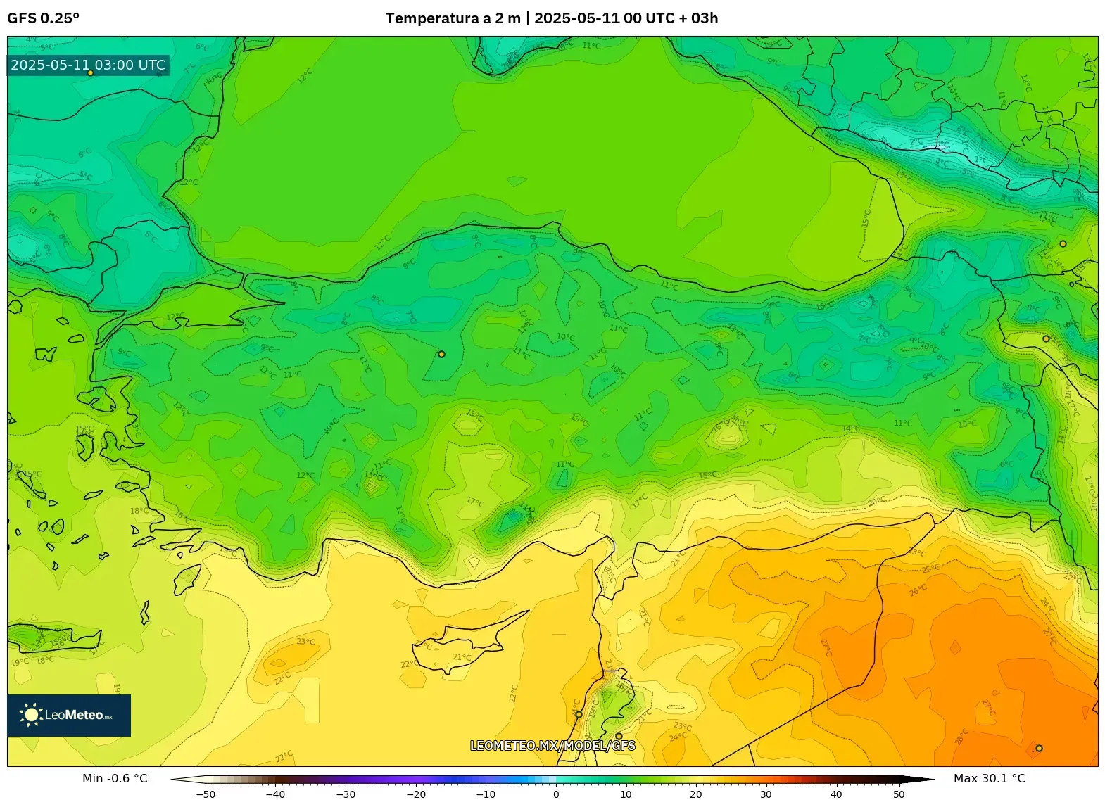 GFS - Turquía, Temperatura a 2 m GFS - Turquía, Temperatura a 2 m