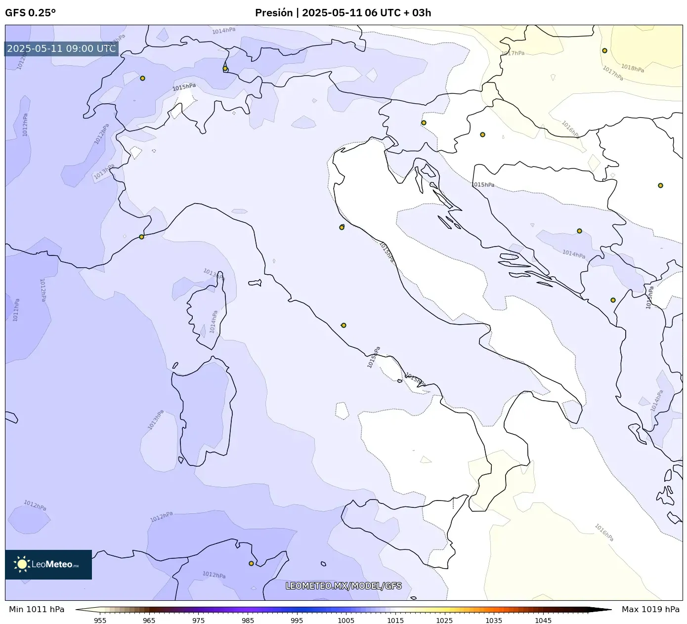 GFS - Italia, Presión GFS - Italia, Presión