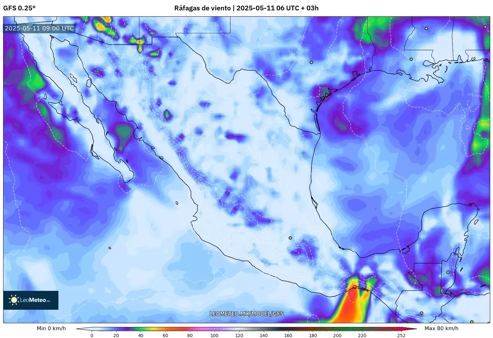 GFS - México, Ráfagas de viento GFS - México, Ráfagas de viento