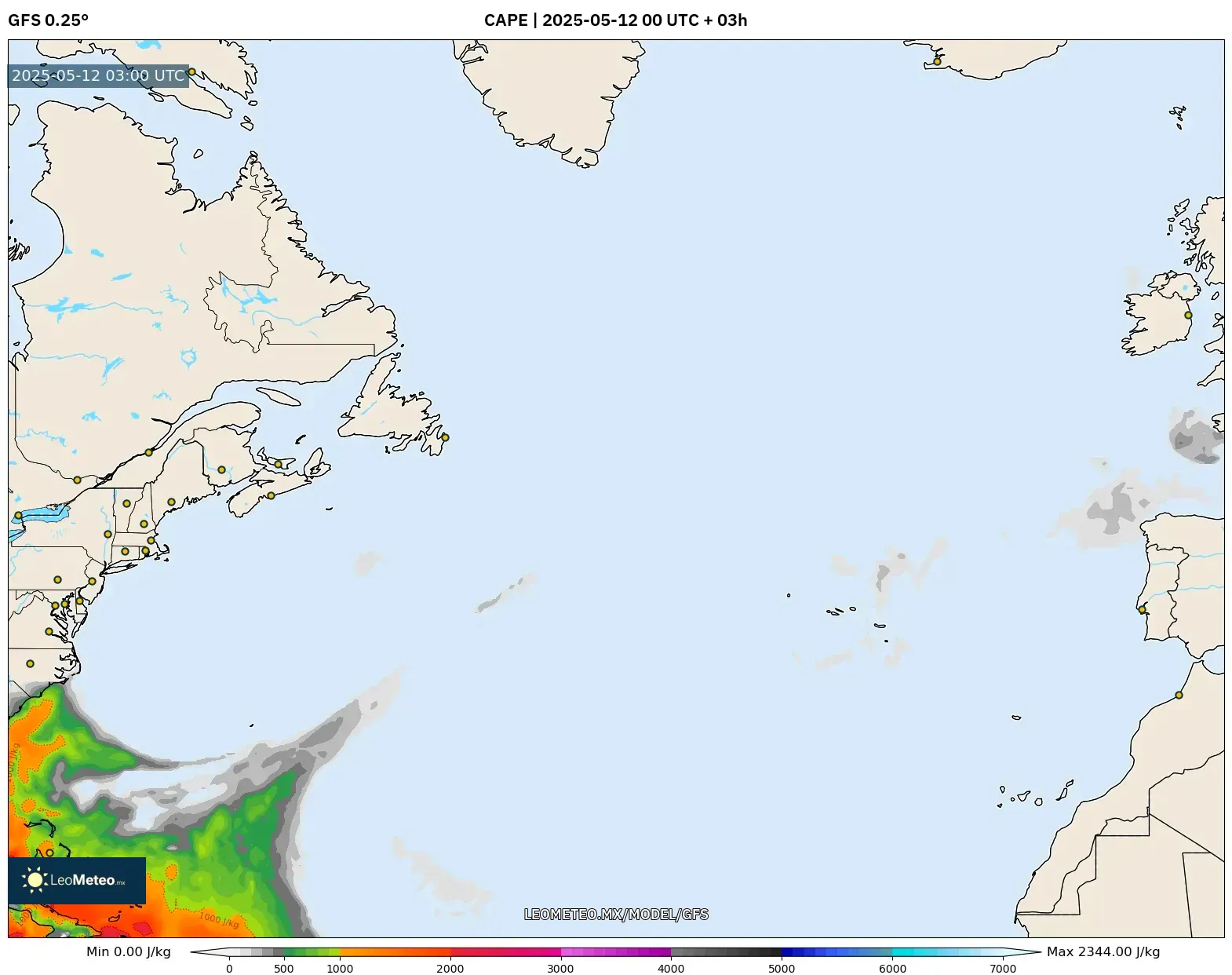 GFS - Norte Atlántico, CAPE GFS - Norte Atlántico, CAPE