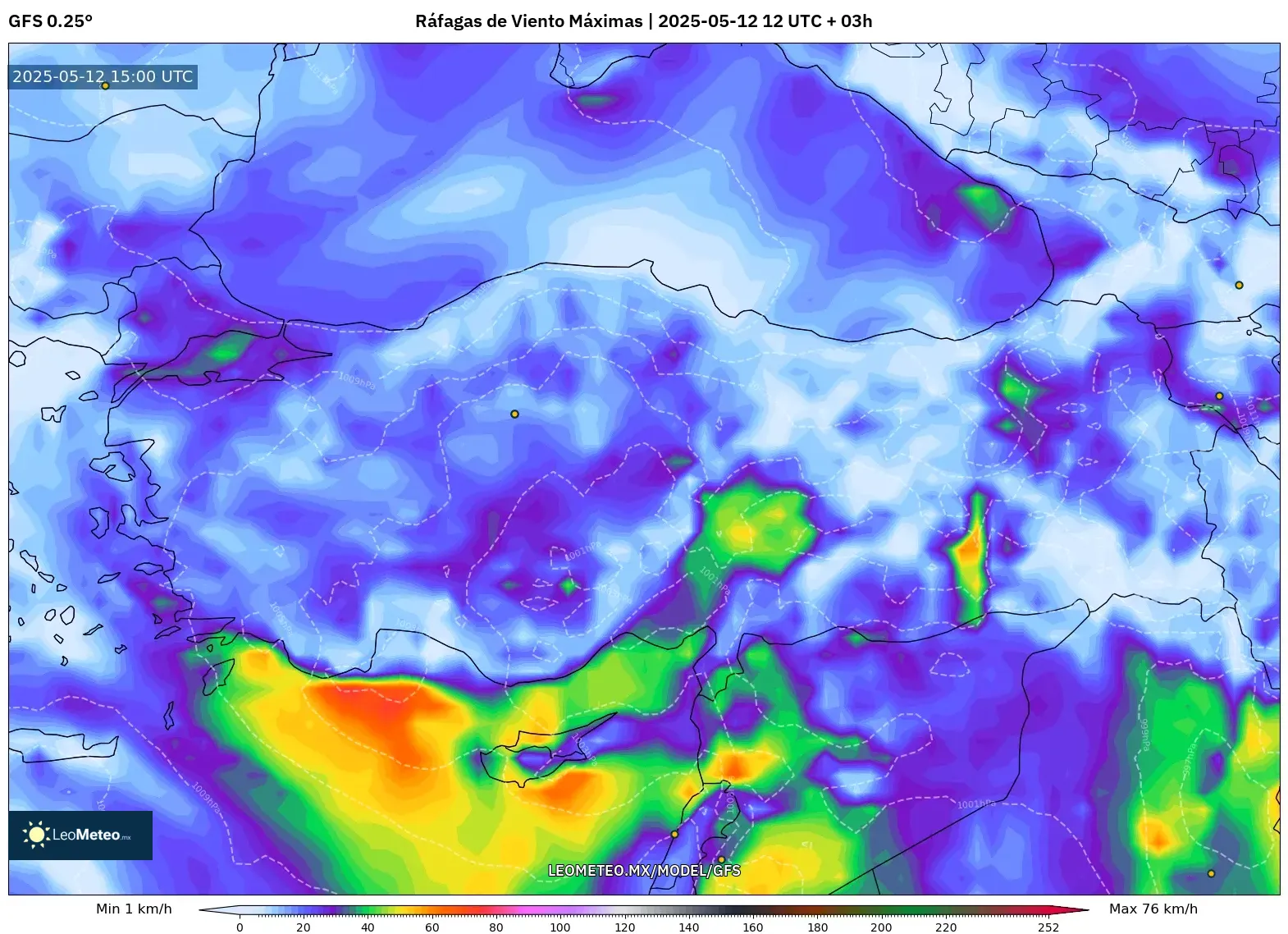 GFS - Turquía, Ráfagas de Viento Máximas GFS - Turquía, Ráfagas de Viento Máximas