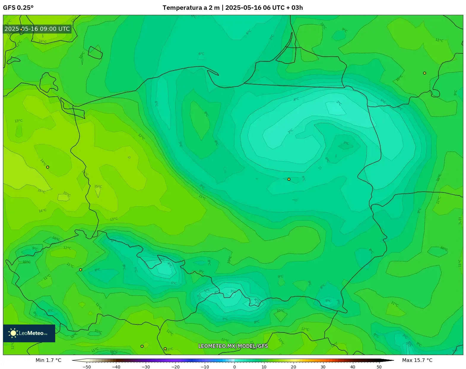 GFS model - Polonia, Temperatura a 2 m GFS model - Polonia, Temperatura a 2 m