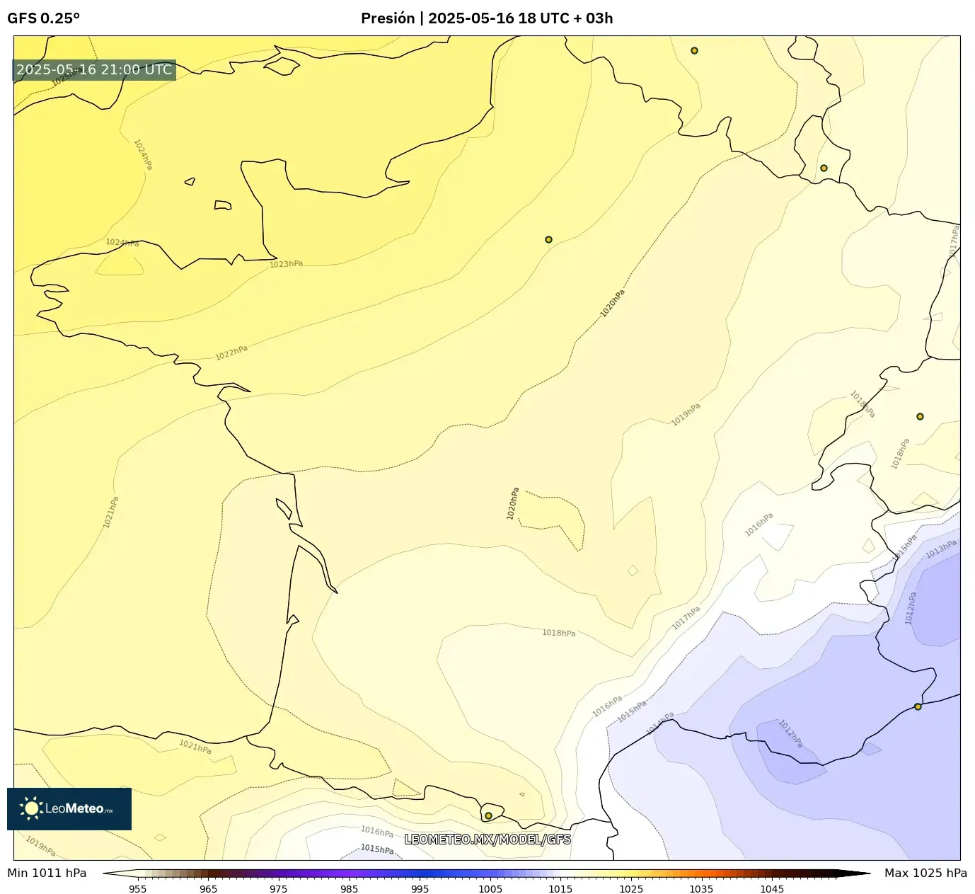 GFS model - Francia, Presión GFS model - Francia, Presión