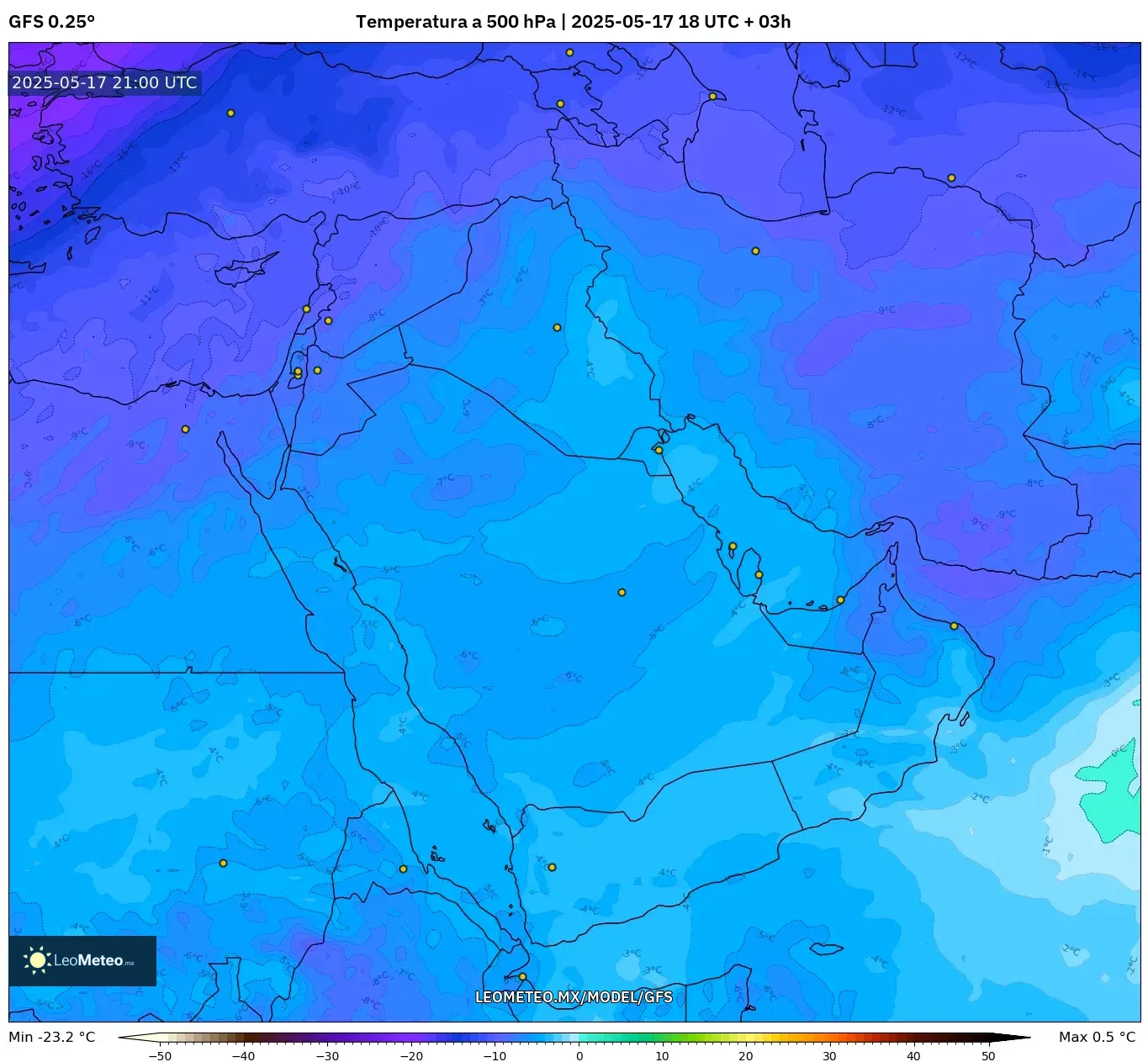 GFS model - Oriente Medio, Temperatura a 500 hPa GFS model - Oriente Medio, Temperatura a 500 hPa
