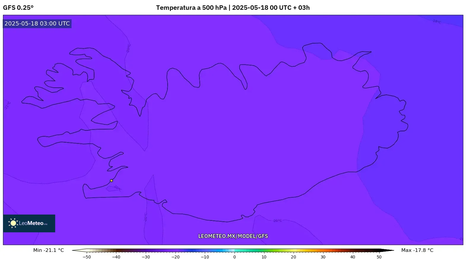 GFS model - Islandia, Temperatura a 500 hPa GFS model - Islandia, Temperatura a 500 hPa