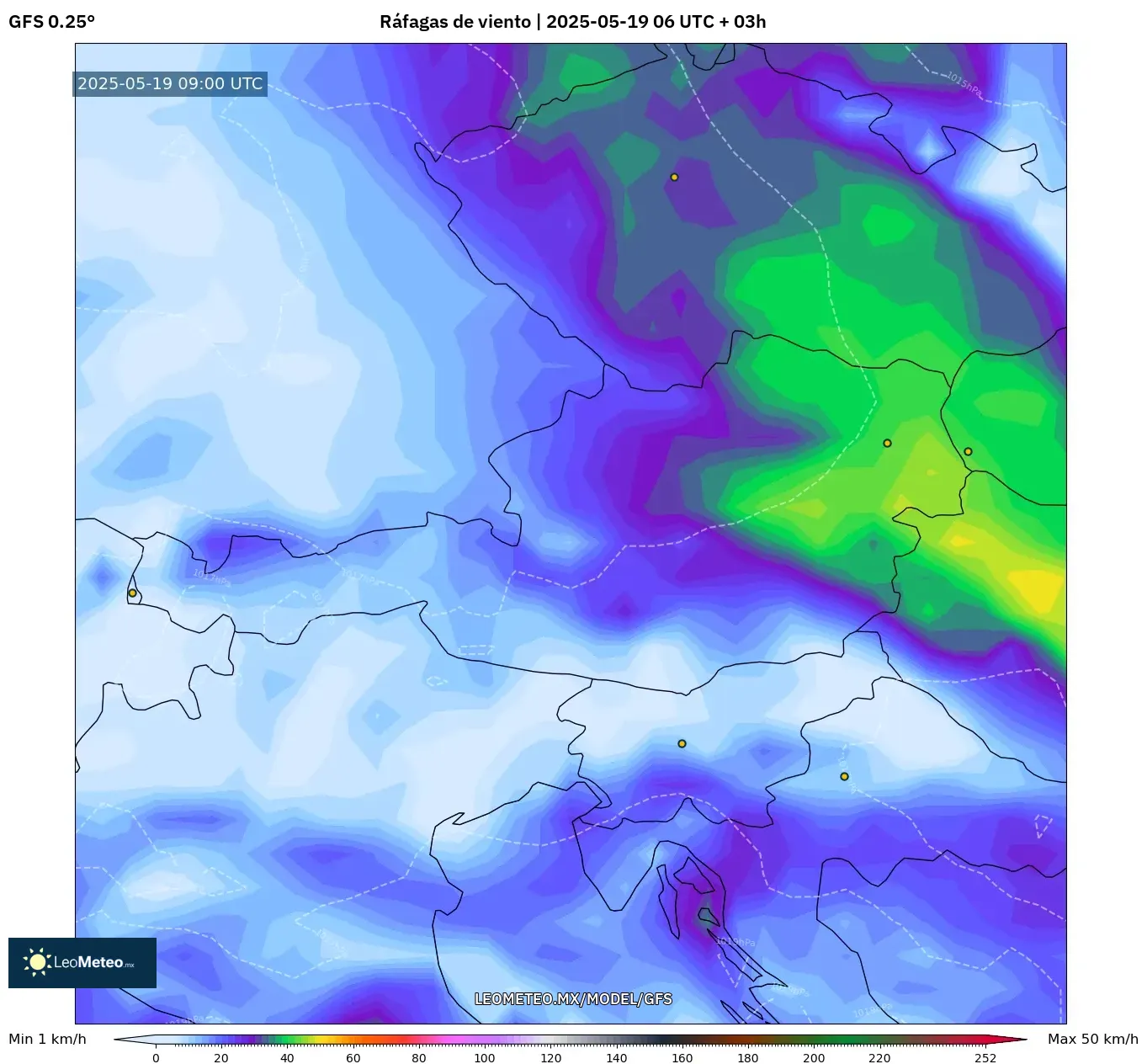 GFS model - Austria, Ráfagas de viento GFS model - Austria, Ráfagas de viento