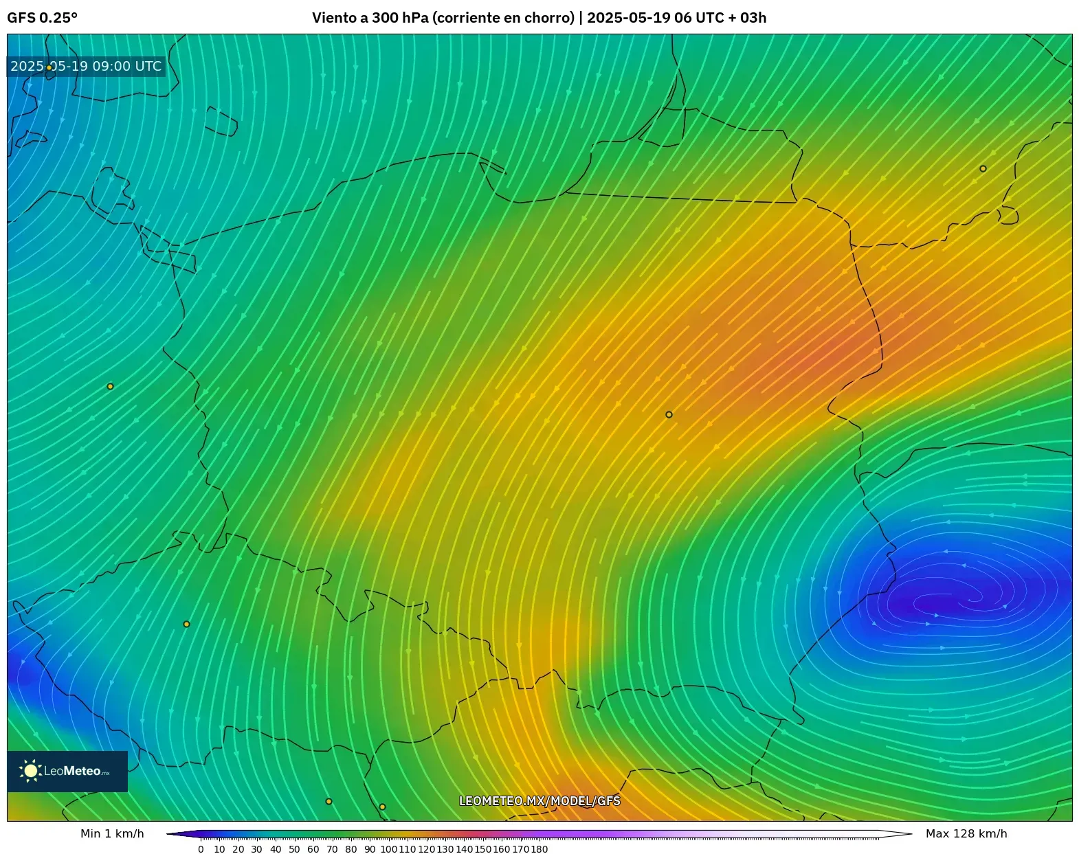 GFS model - Polonia, Viento a 300 hPa (corriente en chorro) GFS model - Polonia, Viento a 300 hPa (corriente en chorro)
