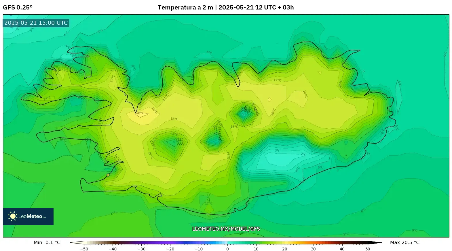 GFS model - Islandia, Temperatura a 2 m GFS model - Islandia, Temperatura a 2 m