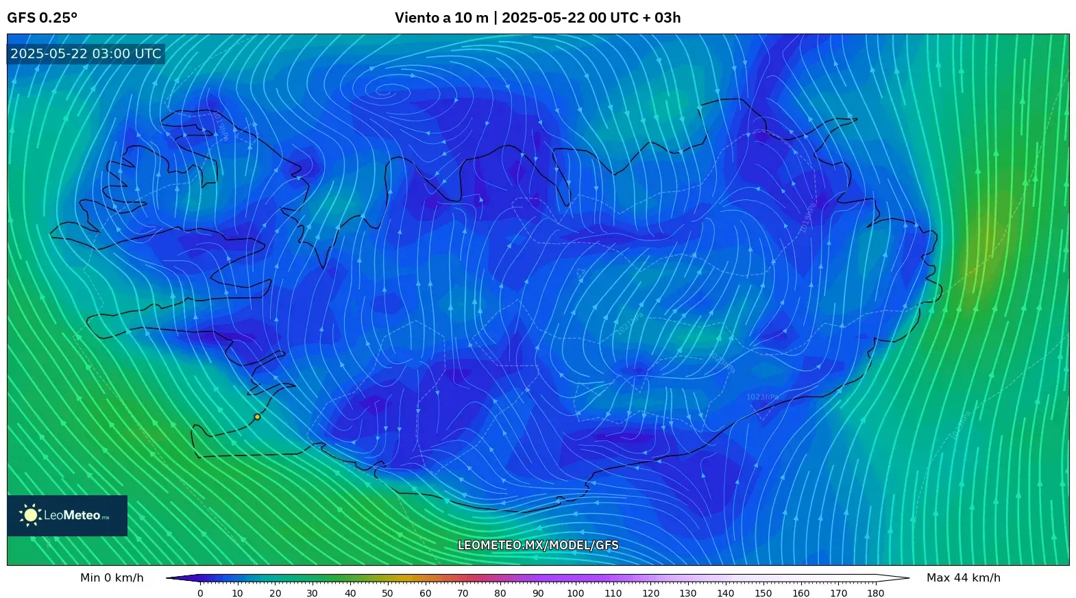GFS model - Islandia, Viento a 10 m GFS model - Islandia, Viento a 10 m